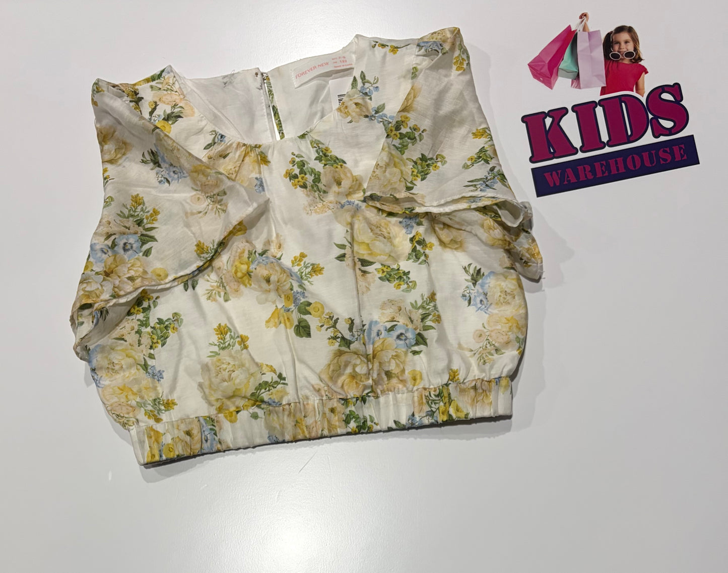 Forever New White, Yellow, Blue Floral Print Crop Top Size 7