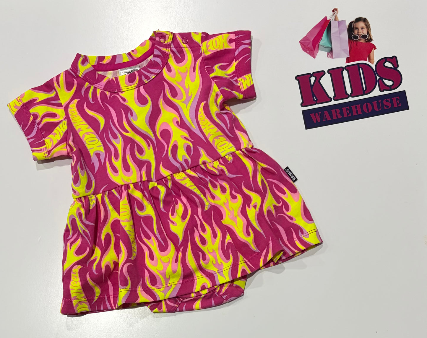 Hot Wheels X Bonds Purple, Yellow Flame Print Dress Size 000