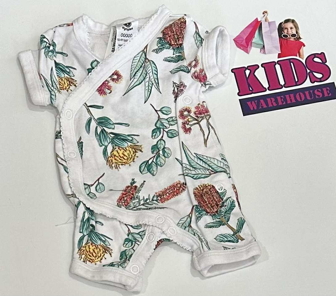 Dymples White Bodysuit With Yellow & Red Flower Pattern Size 00000