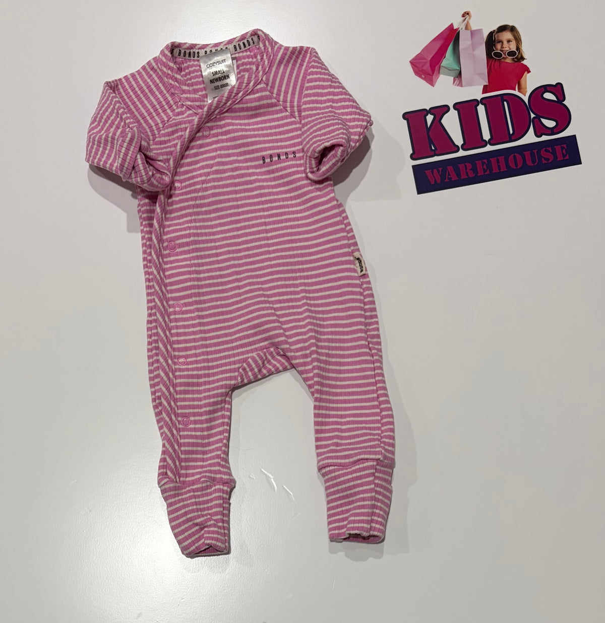 Bonds Pink, White Stripe Print Cozysuit Size 00000