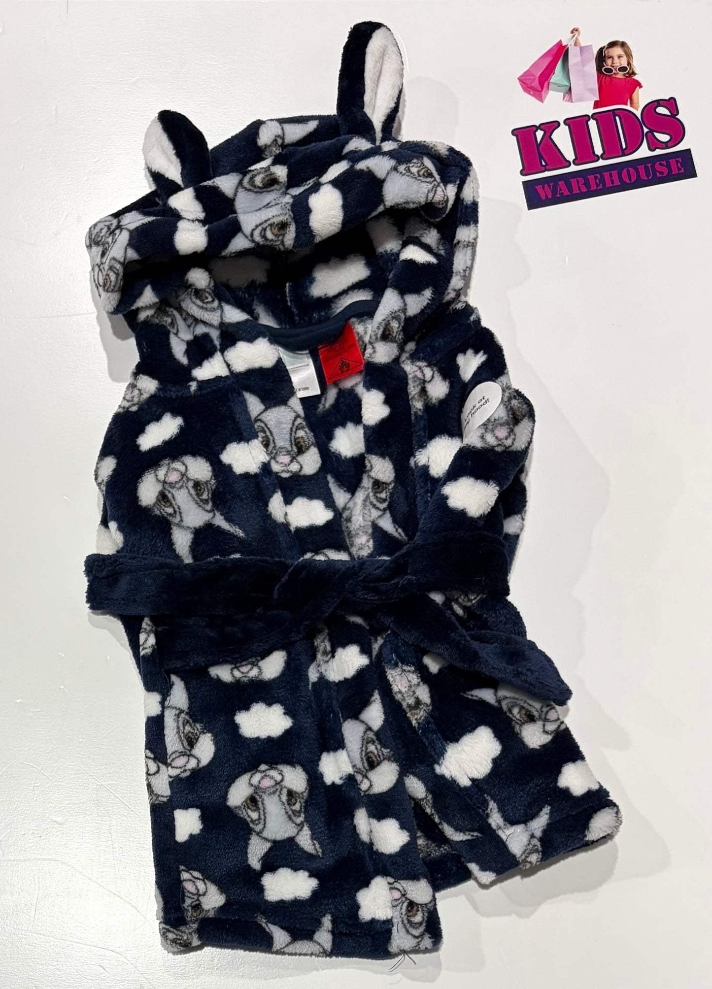 Not Used Disney Navy Blue, Rabbit Print Robe Size 00