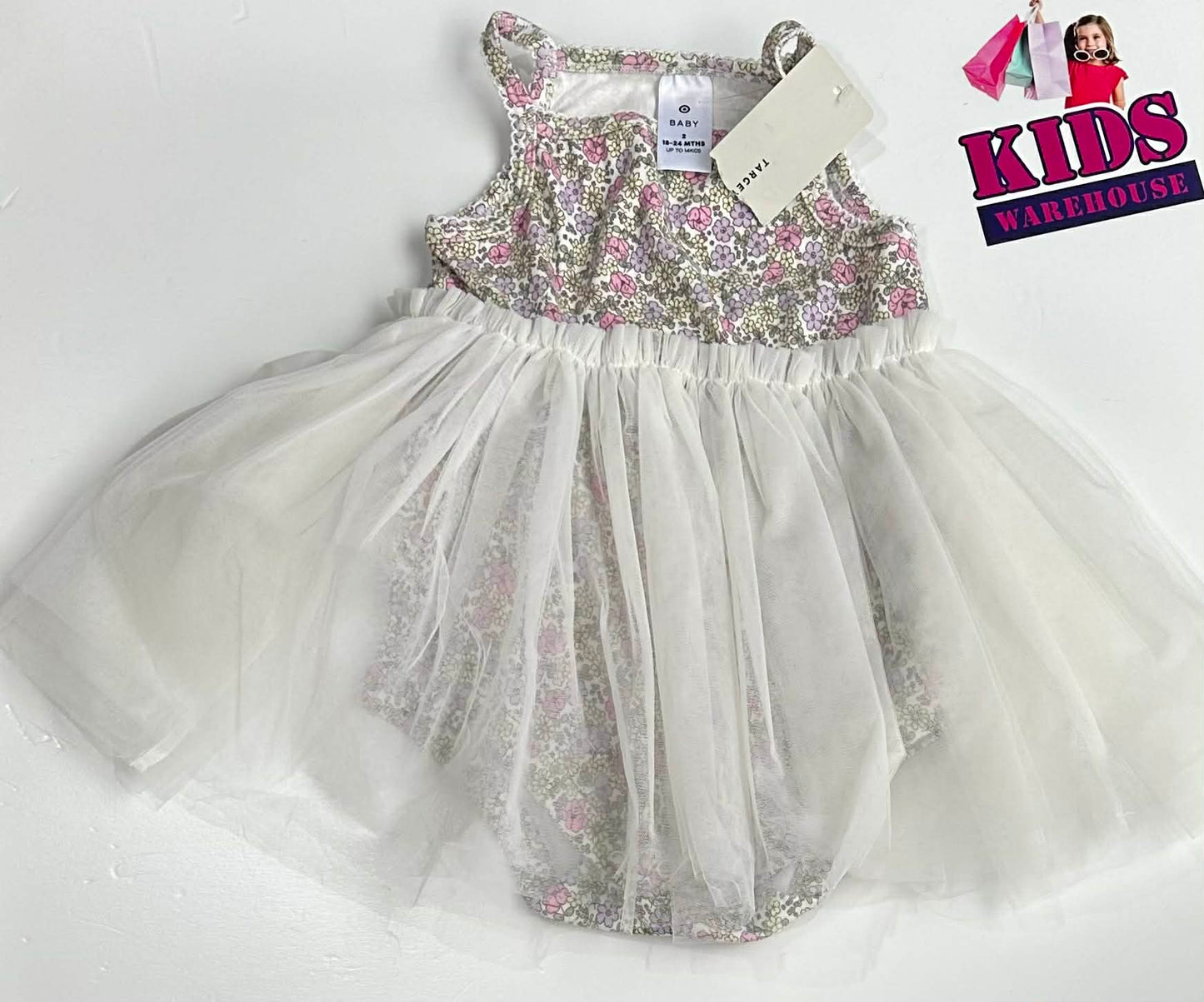 New Target White Tutu Dress With Pink & Purple Flower Pattern Size 2