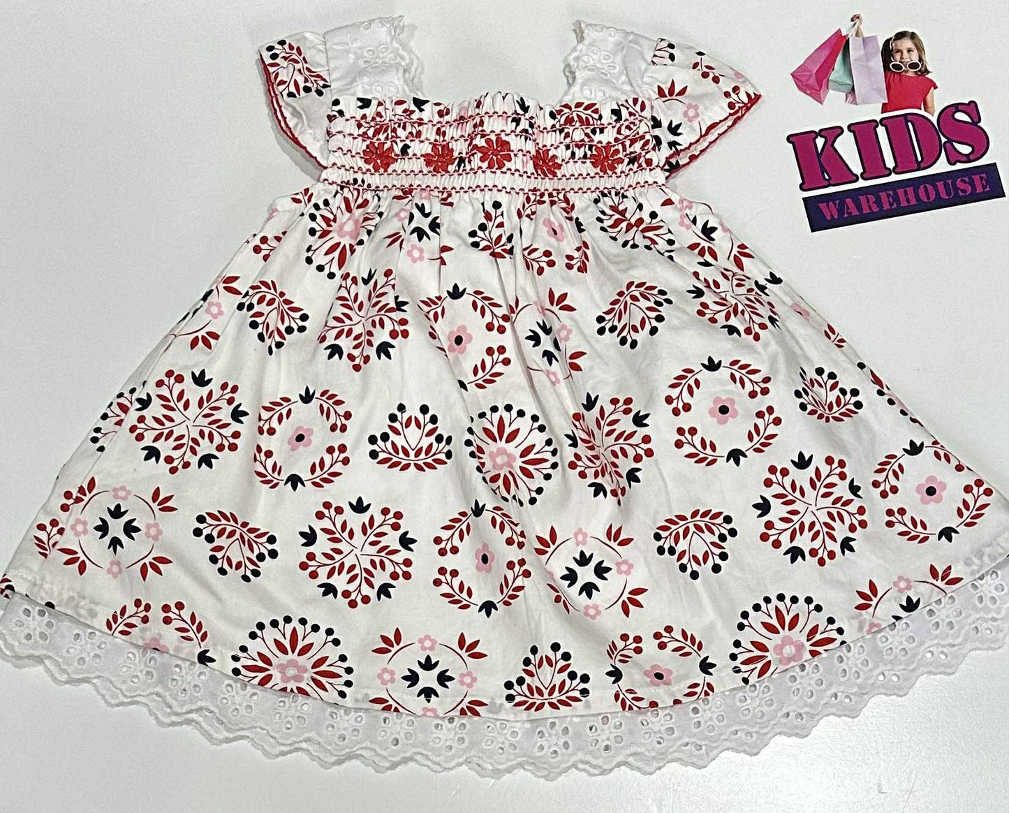 Pumpkin Patch White Dress With Red & Black Flower Pattern Size 000