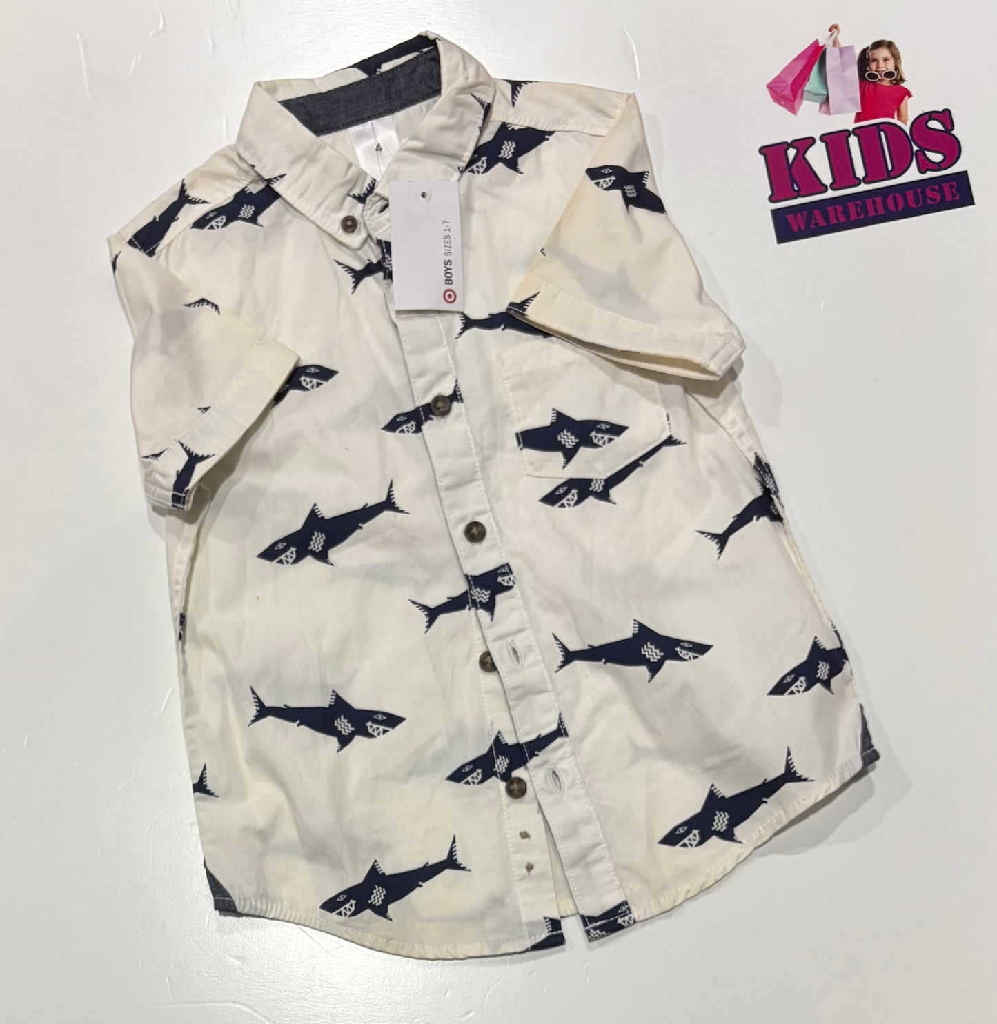 Not Used Target White, Black Shark Print Top Size 4