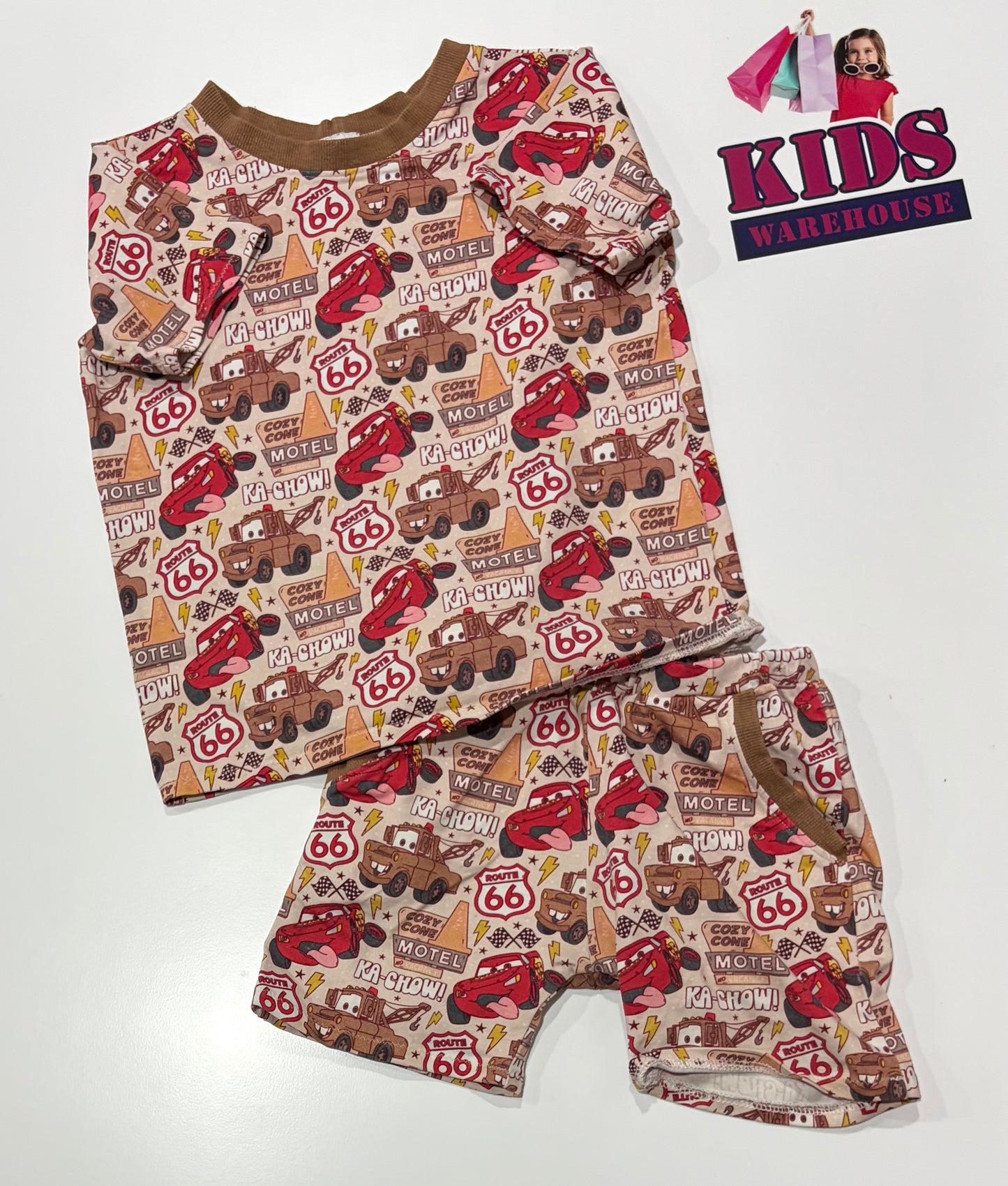 Together We Sew Lighting McQueen, Marter Print 2 Piece Pyjama Set Size 4