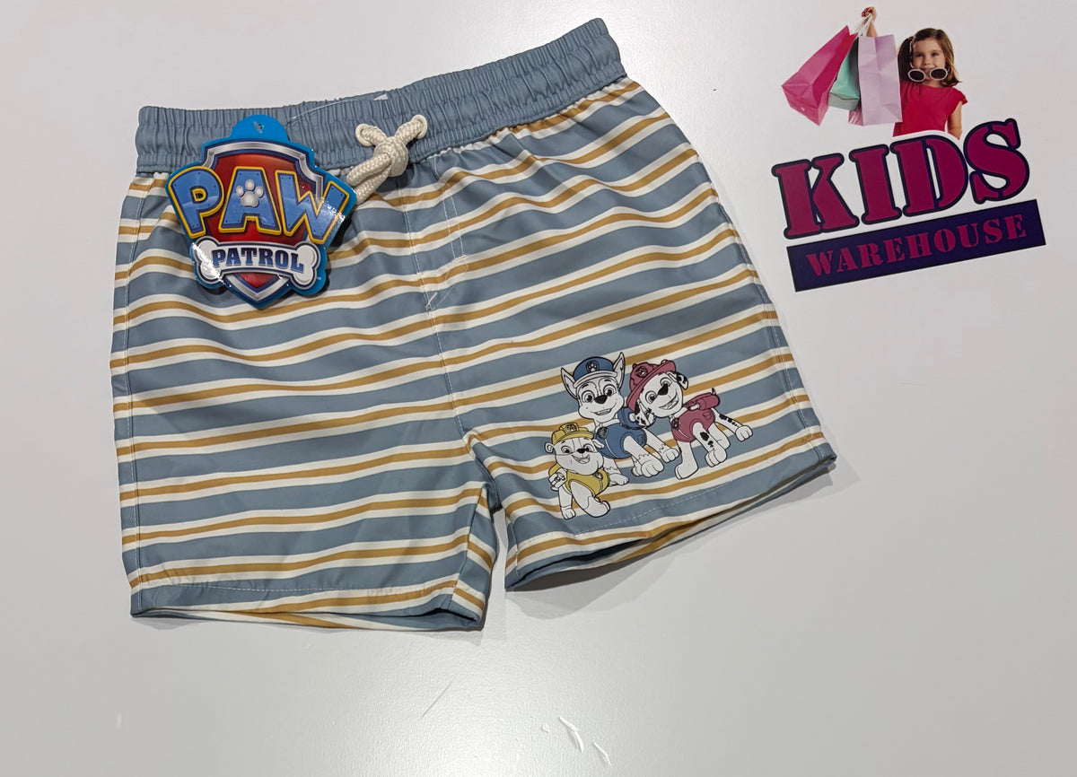 Not Used Paw Patrol Blue, Yellow Stripe Swim Shorts Size 4