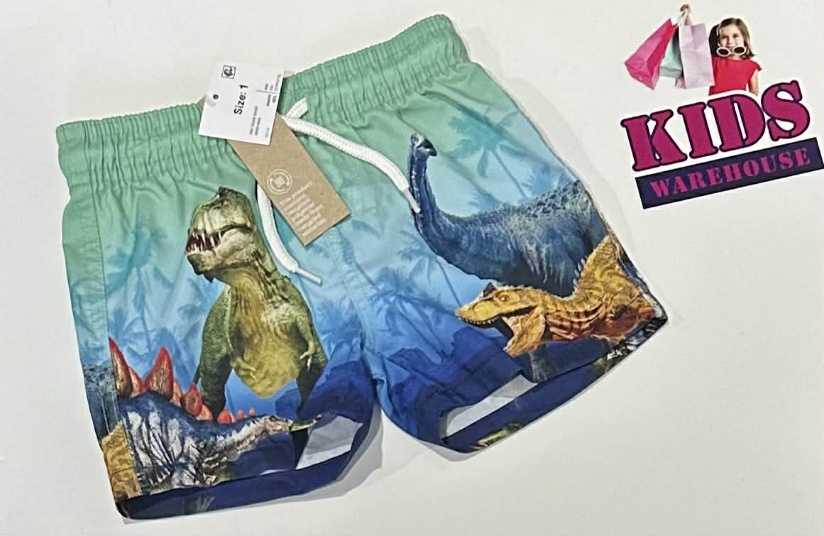 Not Used Anko Green & Blue Swim Shorts With Dinosaur Pattern Size 1