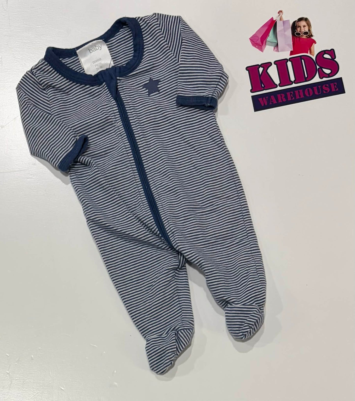 Premmie 4Baby White & Dark Blue Striped Jumpsuit Size 00000