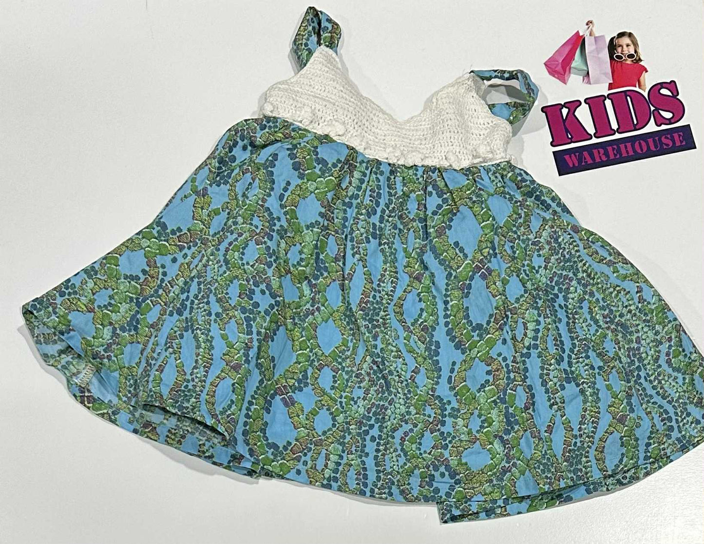 AuraKnits White, Blue & Green Dress Size 0