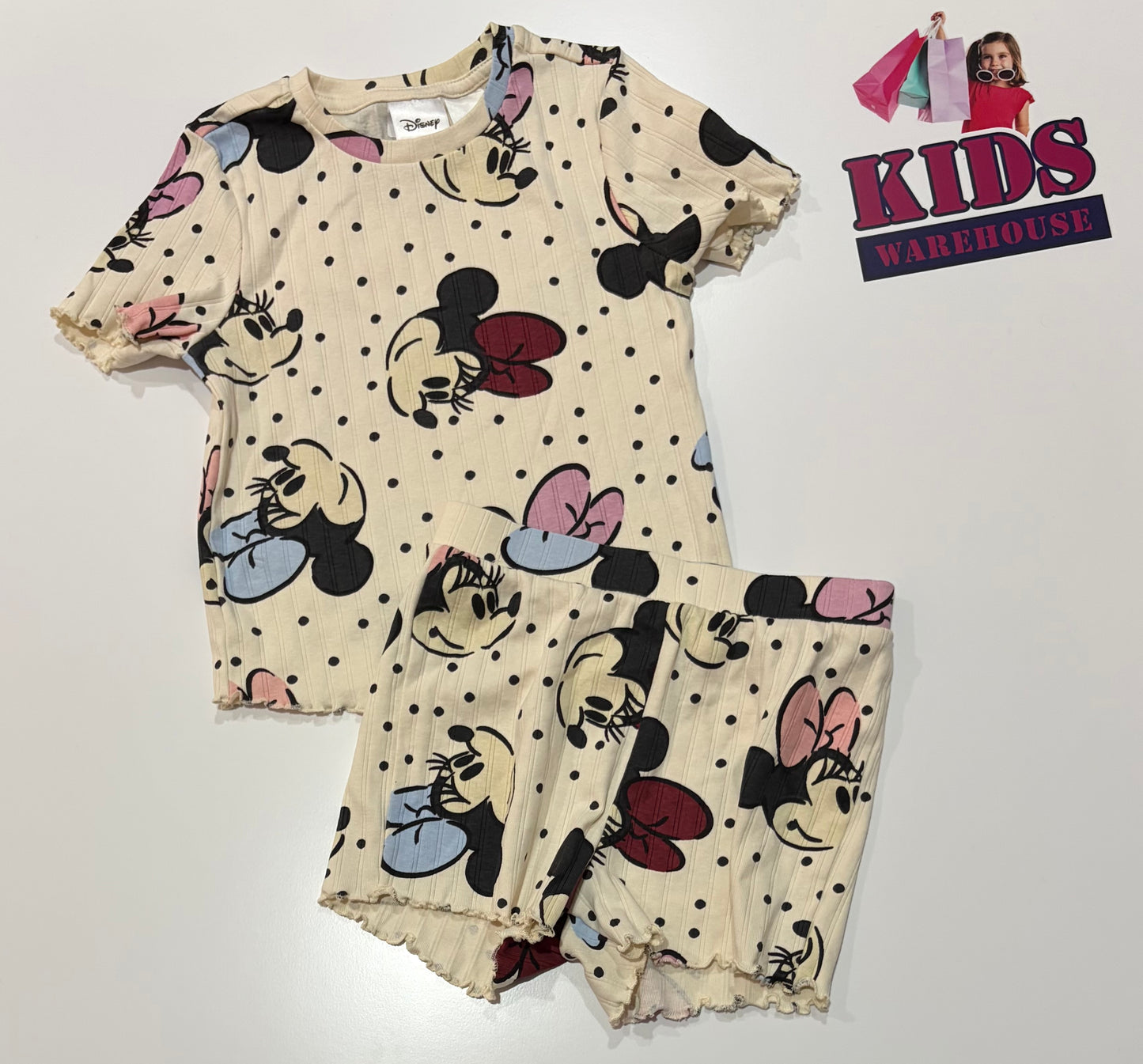 Disney Cream Minnie Mouse Polka Dot Print 2 Piece Pyjama Set 4