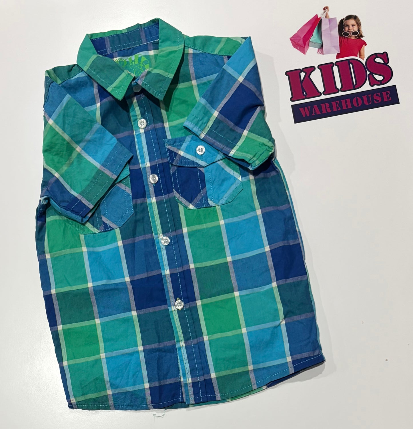 Rebel Green, Blue Check Print Top Size 5