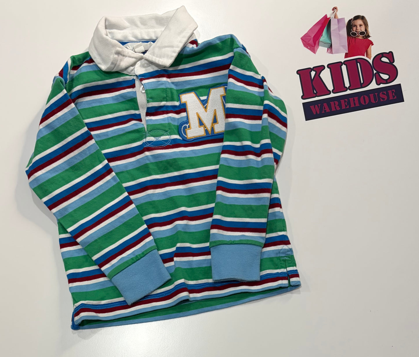 Milkshake Green, Blue, White Stripe Long Sleeve Top Size 3