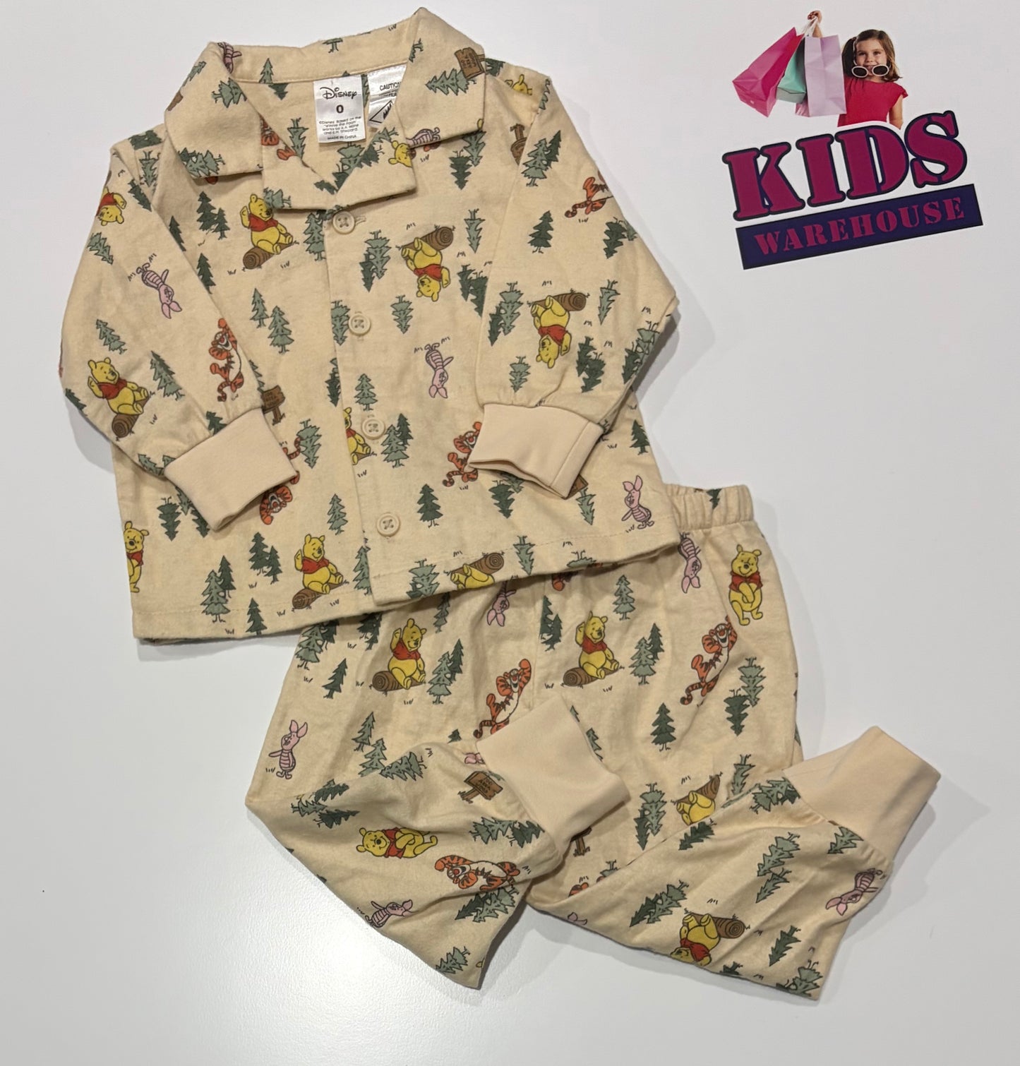 Disney Yellow, Winnie The Pooh Print 2 Piece Pyjama Set Size 0