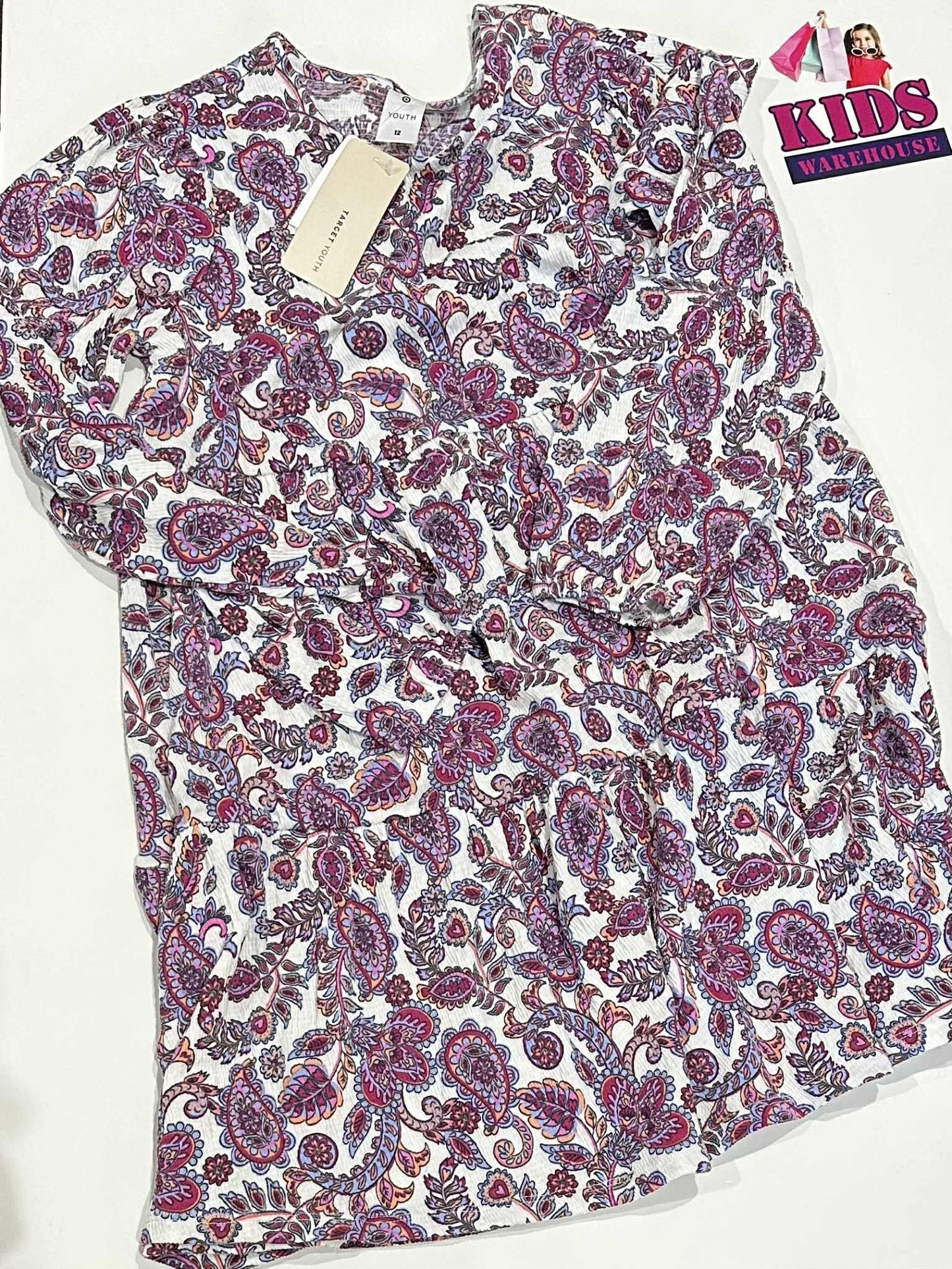 New Target White Dress With Purple Flower Pattern Size 12