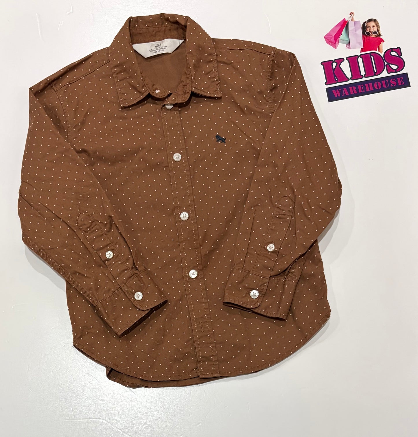 H&M Brown, White Polka Dot Long Sleep Top Size 5