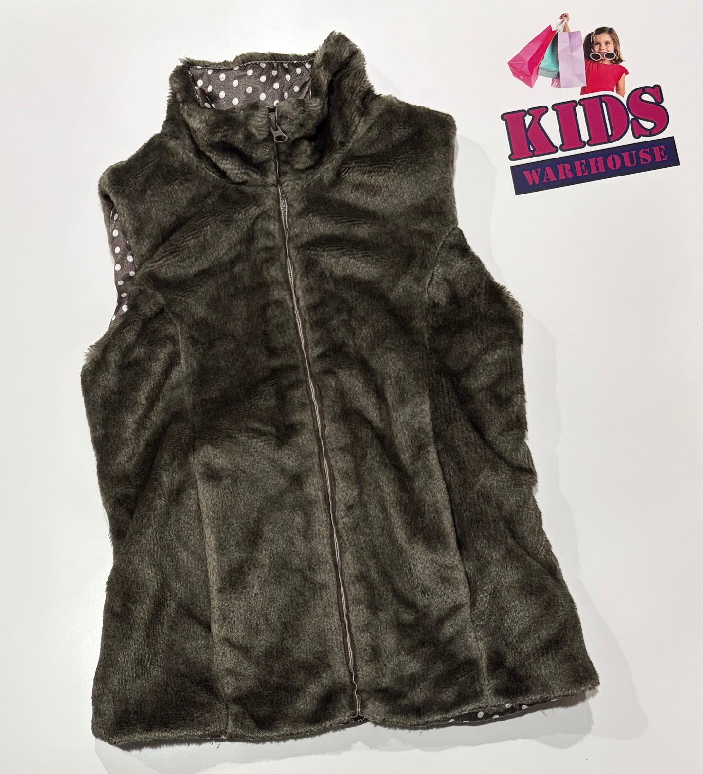 John Lewis Brown, White Polka Dot Lined Puffer Vest Size 10