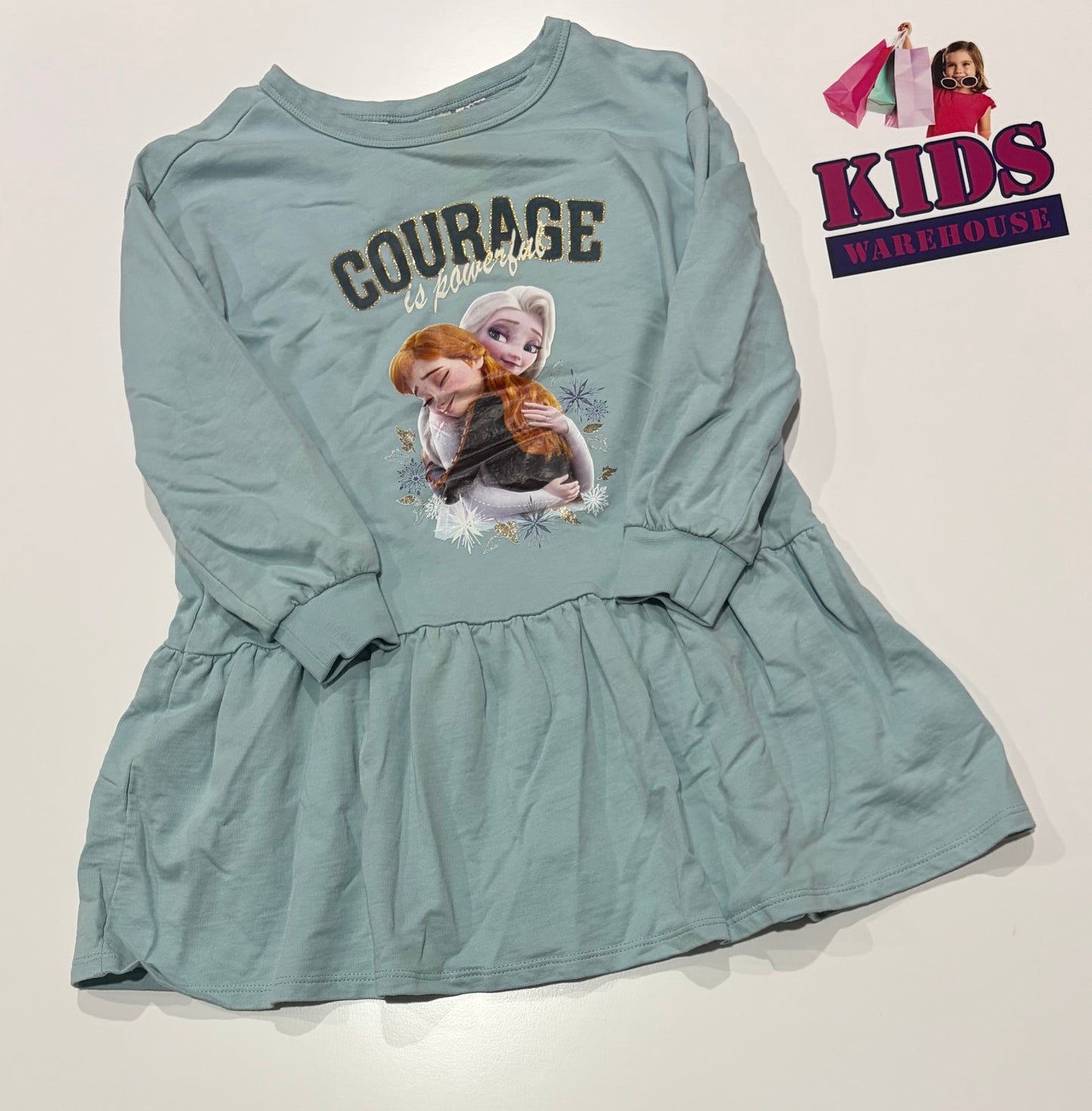H&M Blue, Frozen Characters Courage Is Powerful Print Dress Size 6
