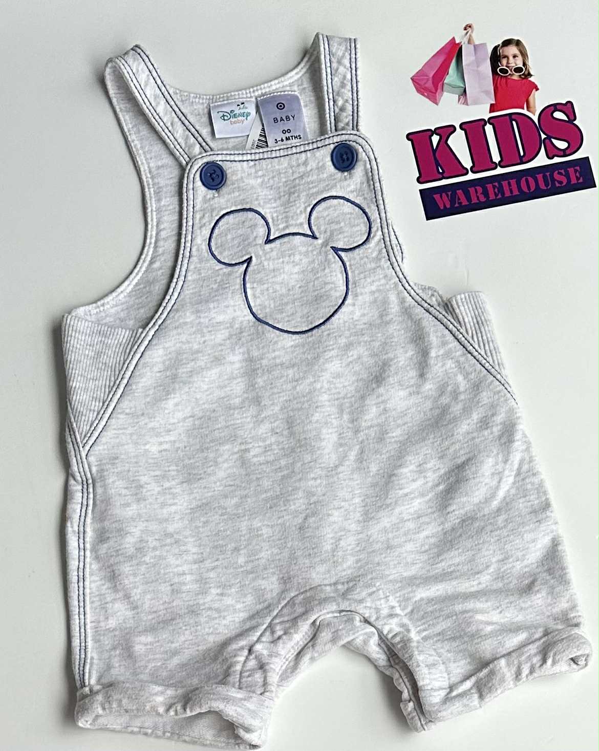 Disney Baby White, Blue Mickey Mouse Print Jumpsuit Size 00