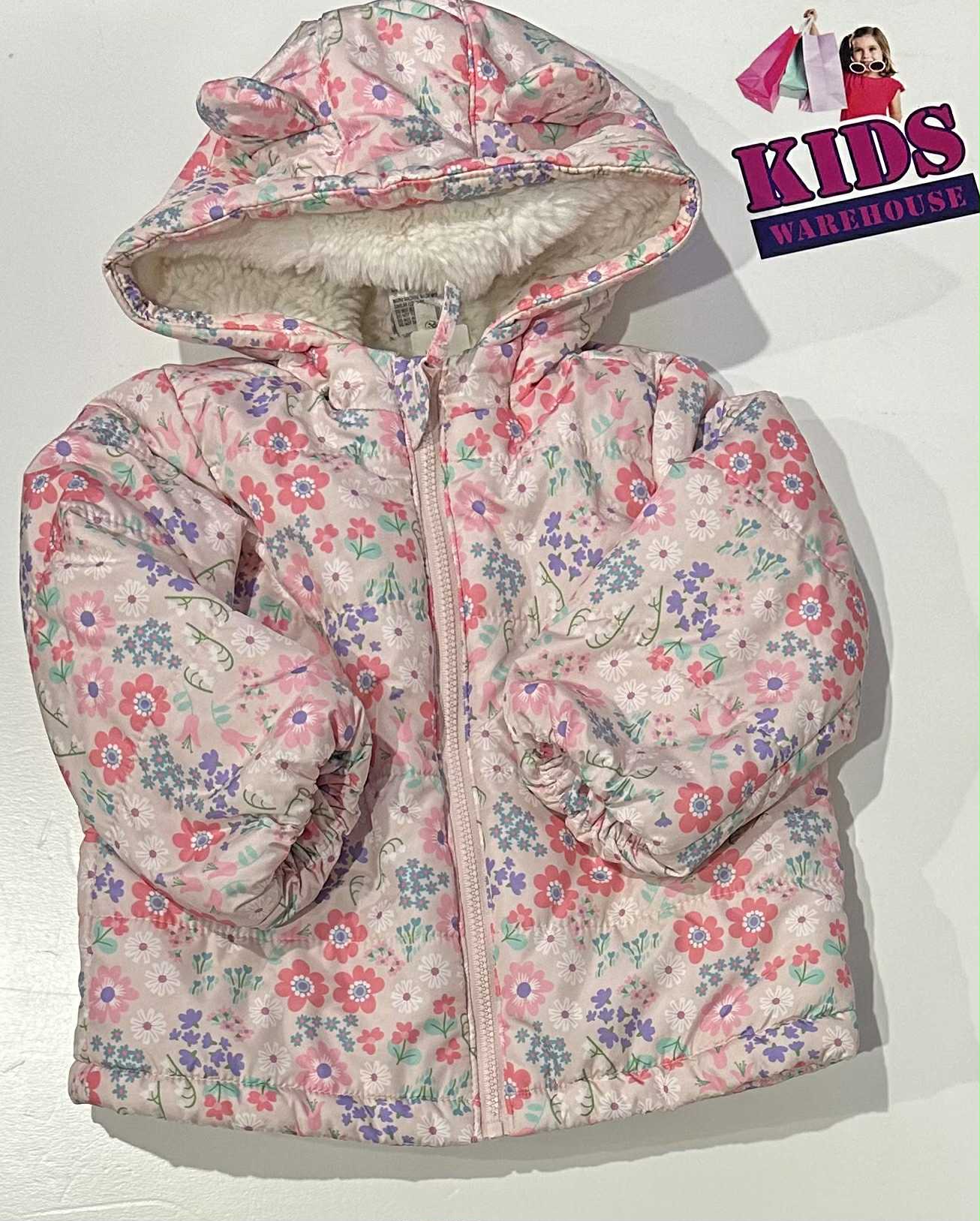Anko Pink Puffer Jacket With Flower Pattern Size 1