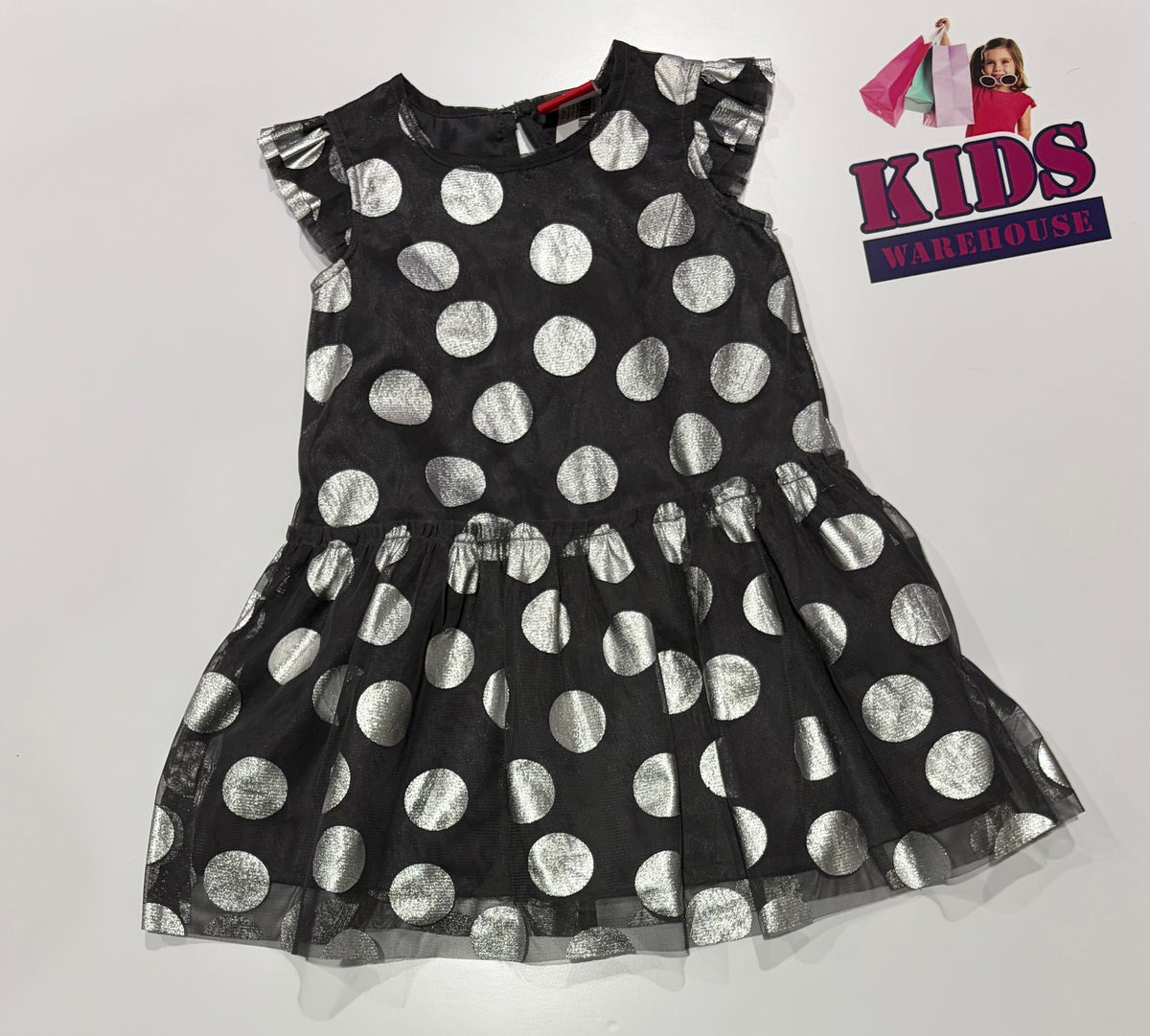Candy Stripes Black, Silver Polka Dot Dress Size 2