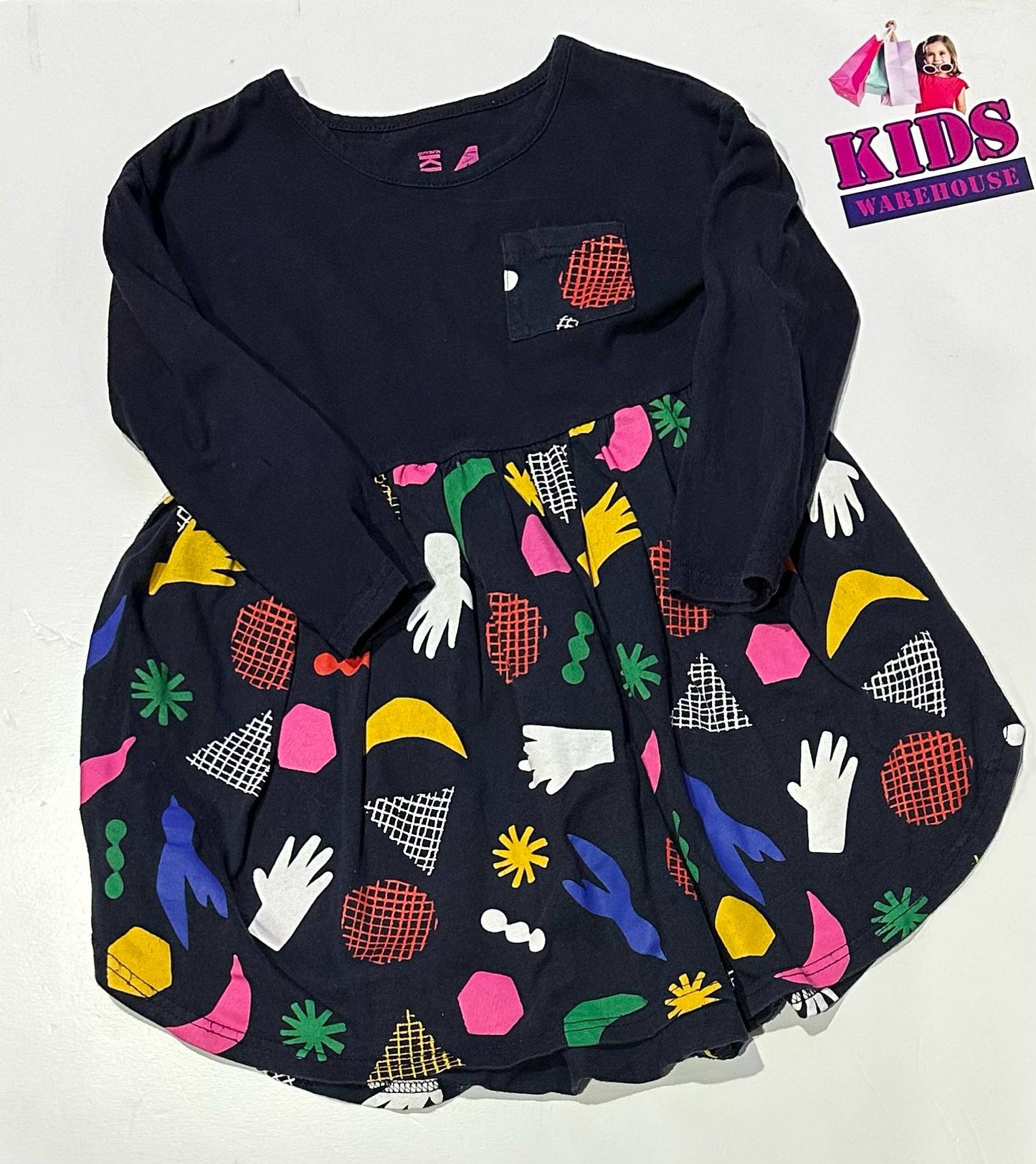 Cotton On Black Dress With Multi Coloured Shapes Size 4