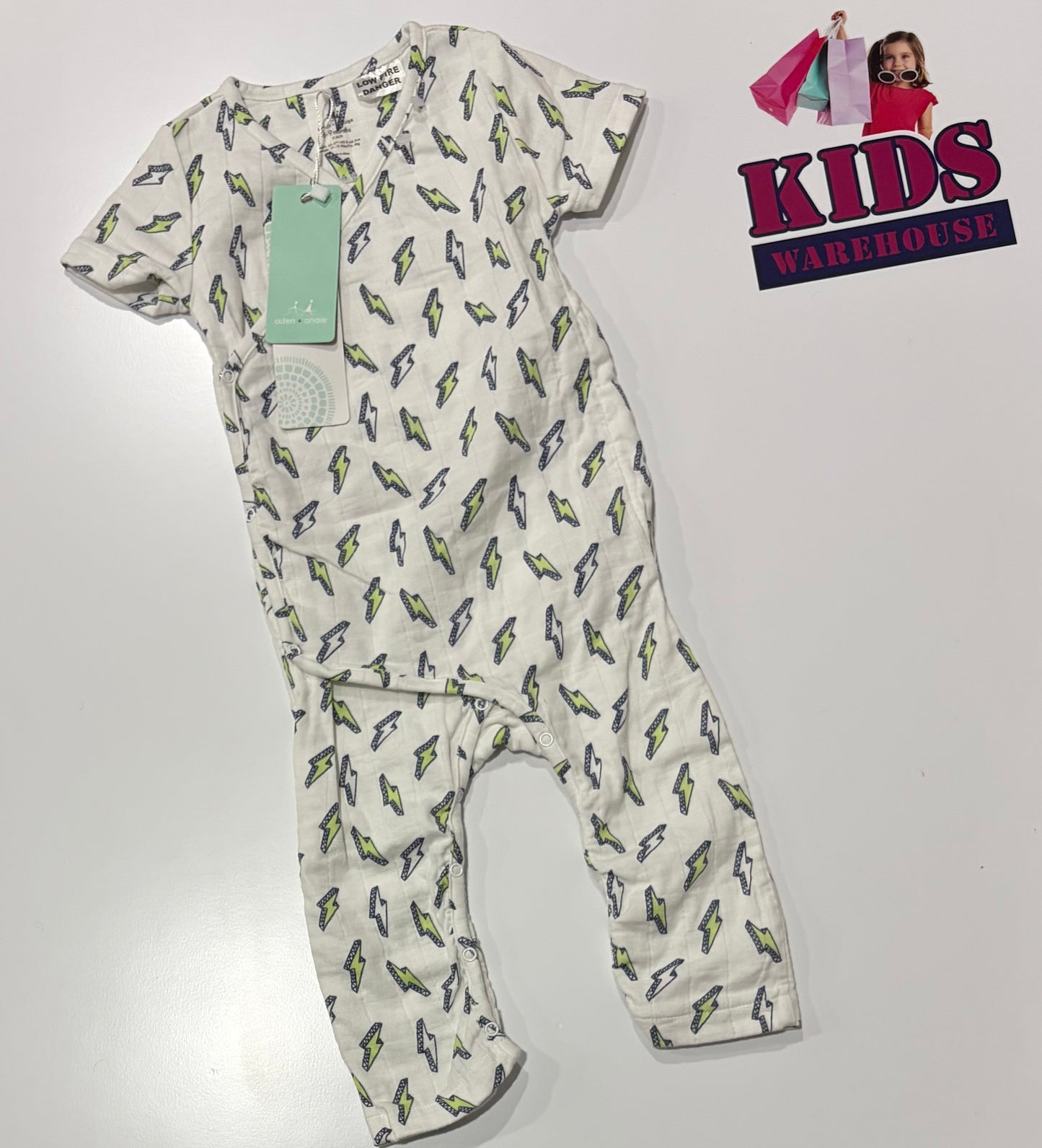 Not Used Aden + Anais White, Yellow Thunderbolt Print Jumpsuit Size 00