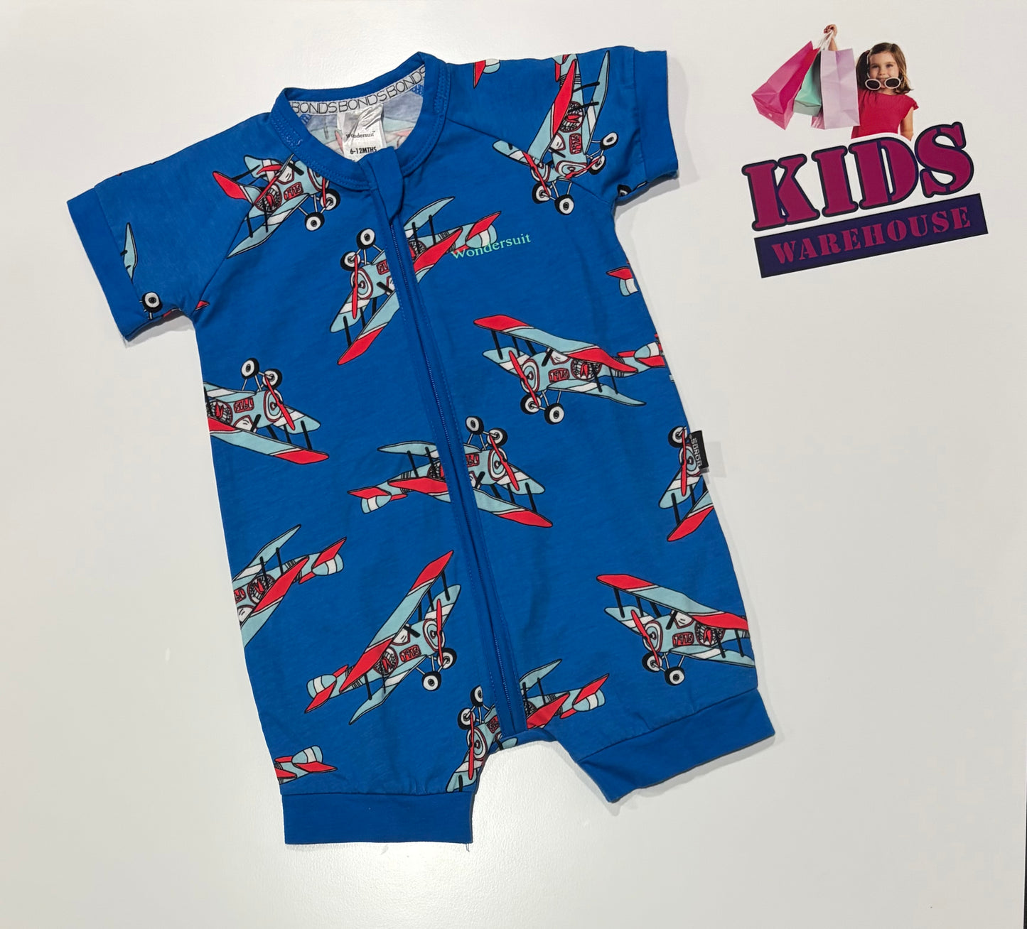 Bonds Blue, Plane Print Wondersuit Size 0