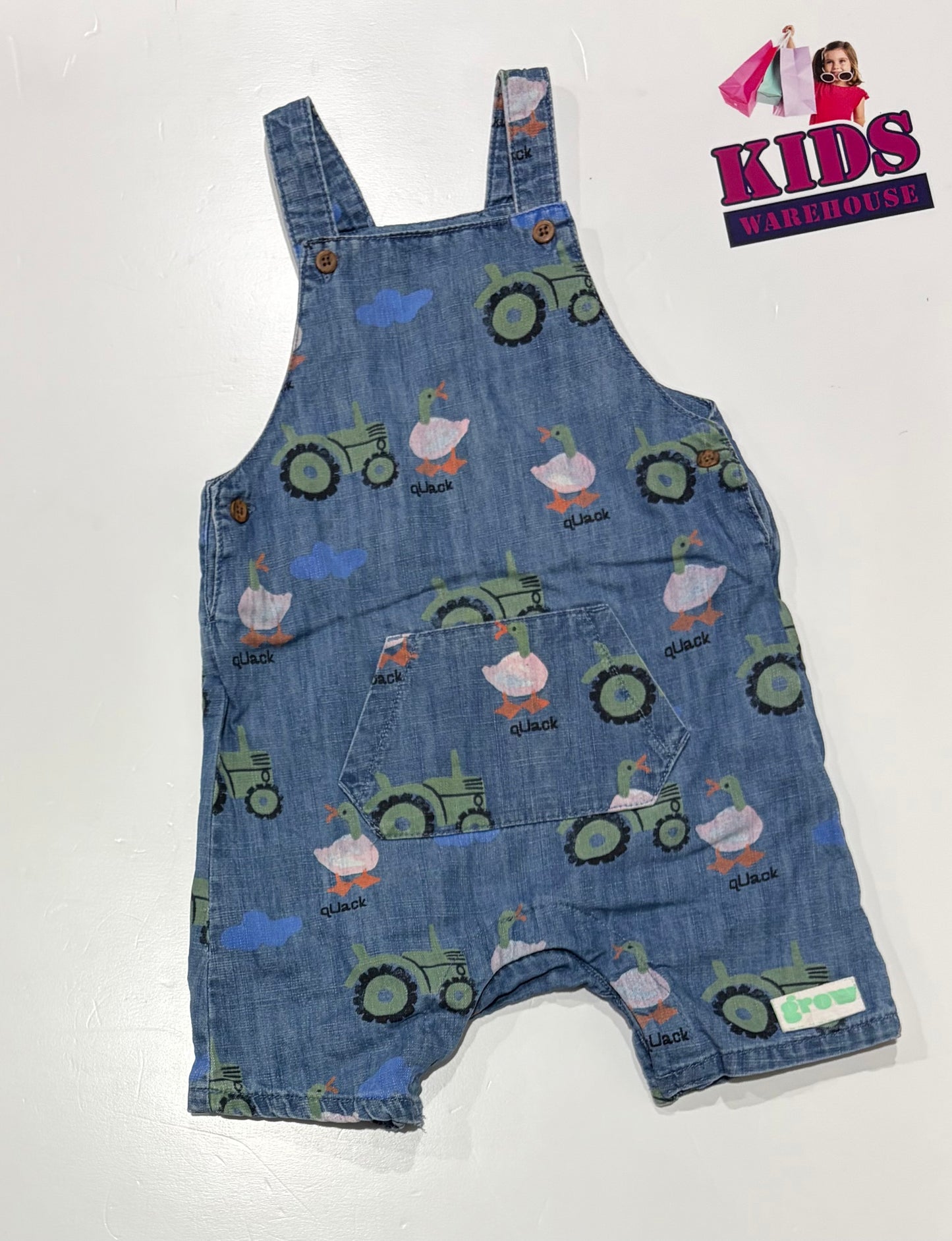 Grow Tractor Print Denim Overalls Size 2