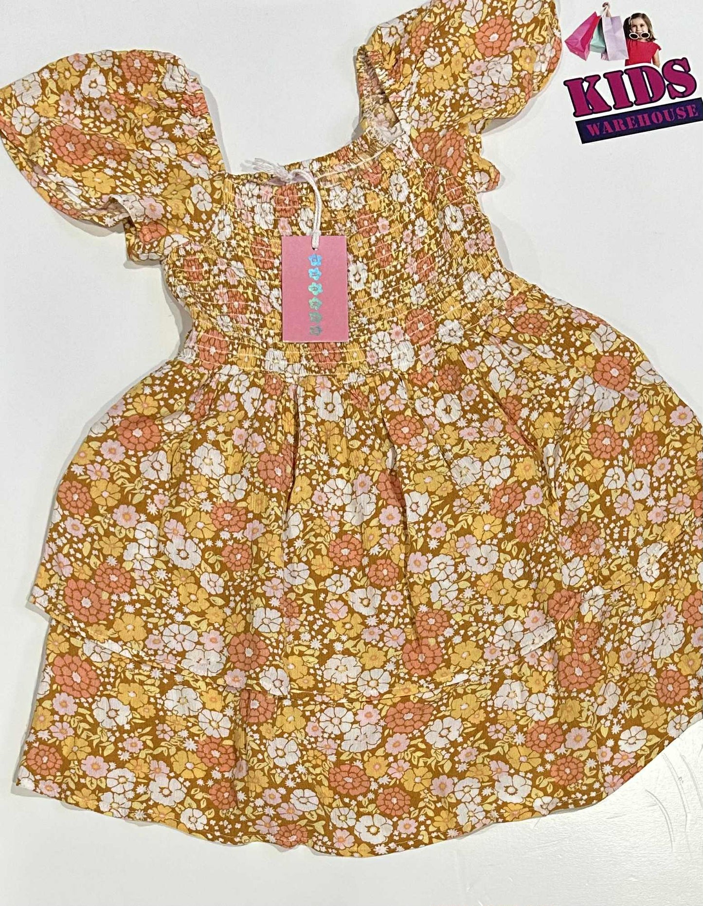 New Ghanda Yellow Dress With Flower Pattern Size 5-6
