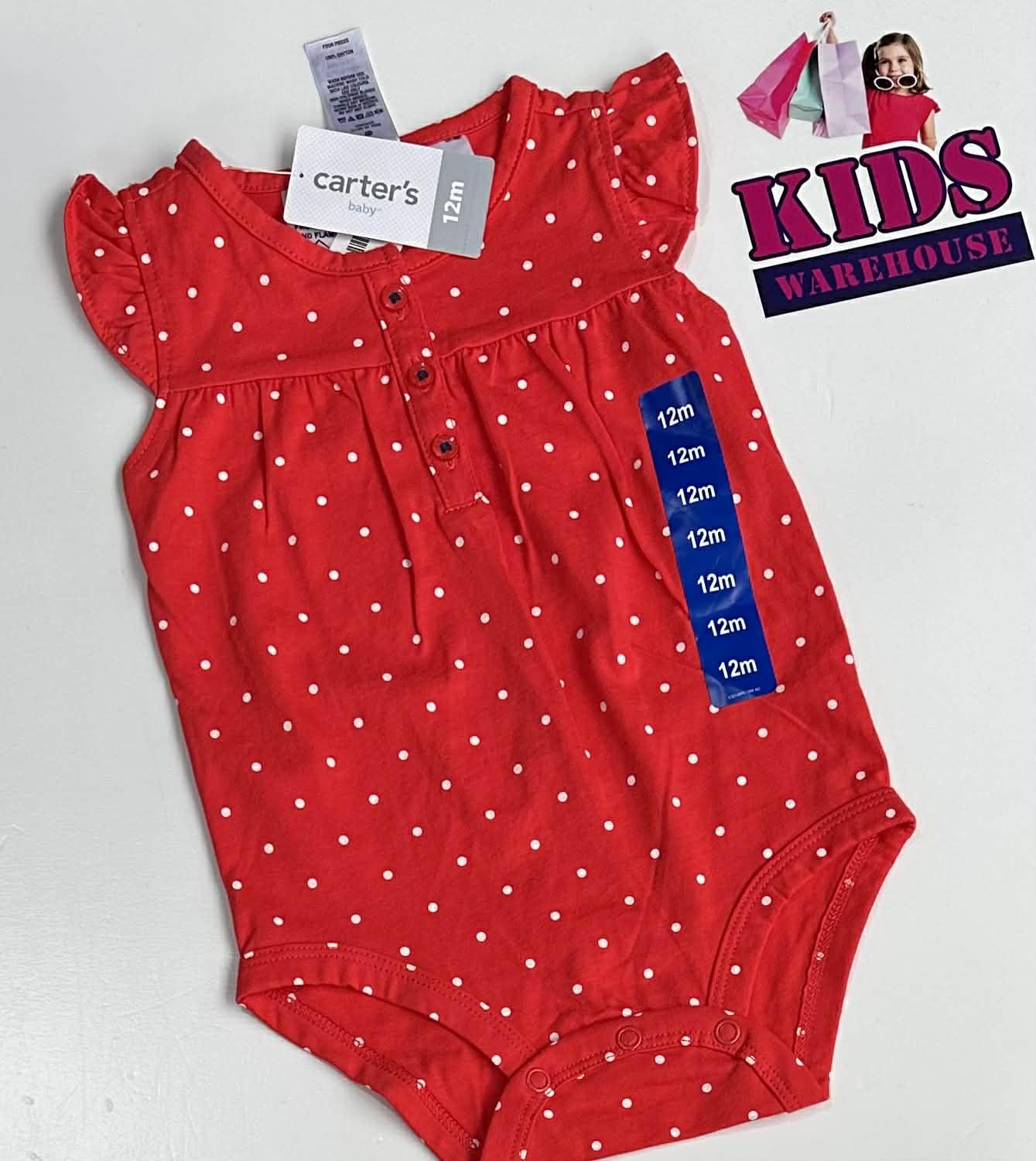 New Carters Red Bodysuit With White Dotted Pattern Size 1