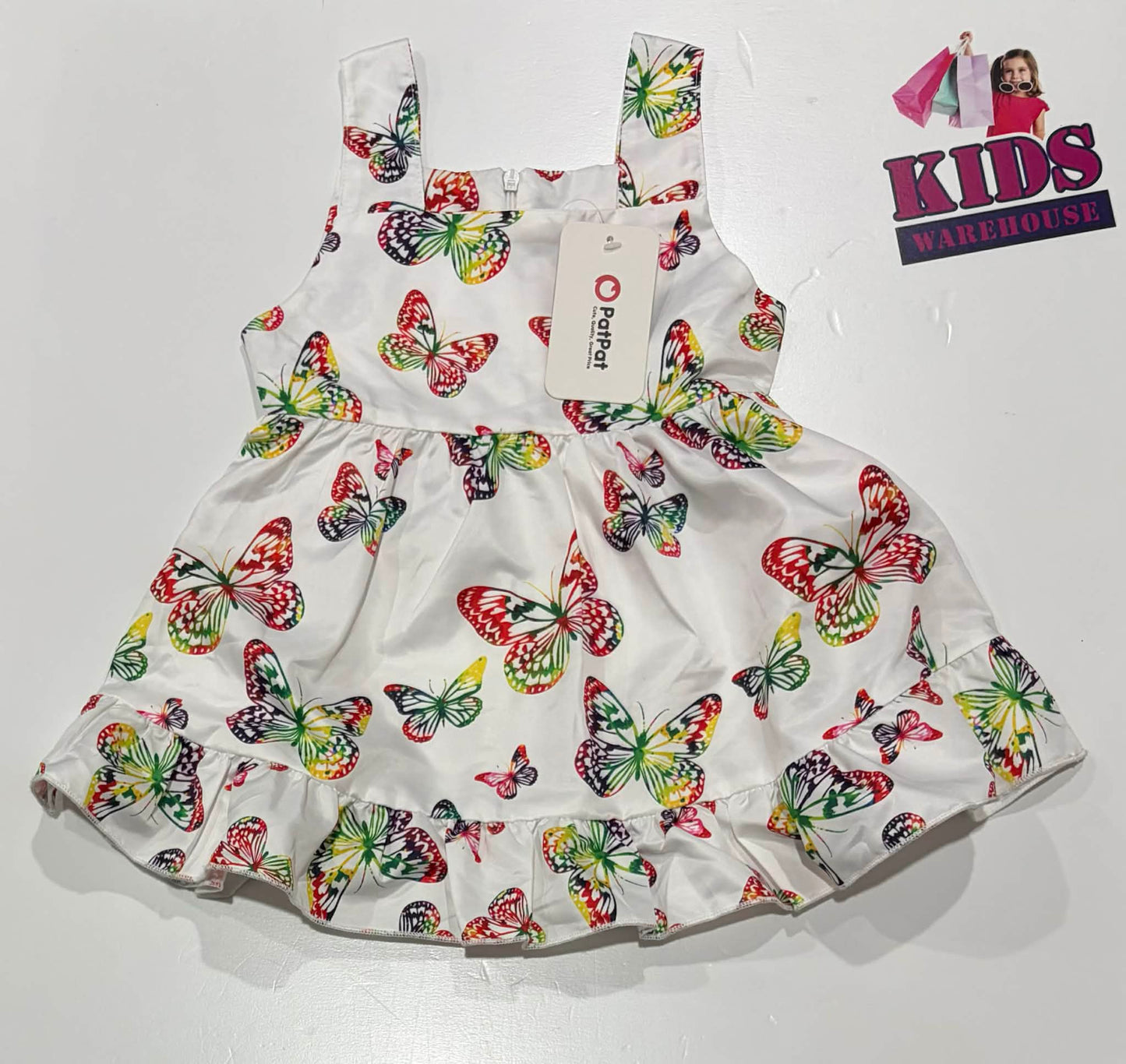 Patpat White Dress With Butterfly Pattern Size 1