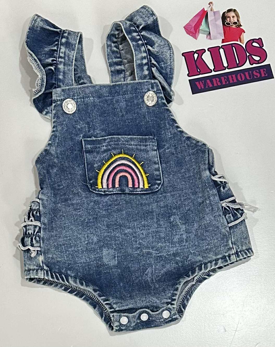 Blue Denim Overalls With Rainbow Print Size 000