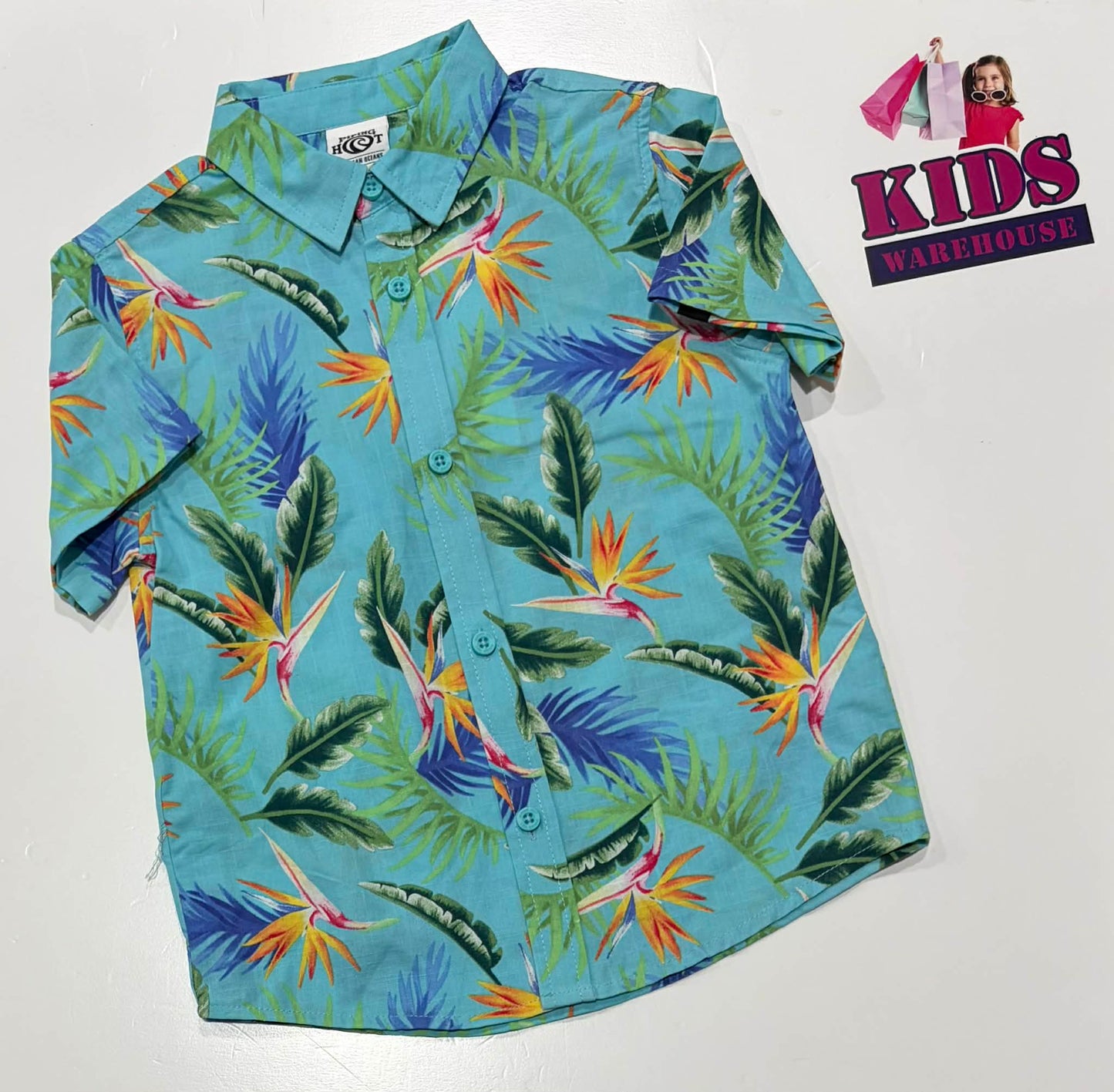 Piping Hot Blue Button Up Top With Flower Pattern Size 5