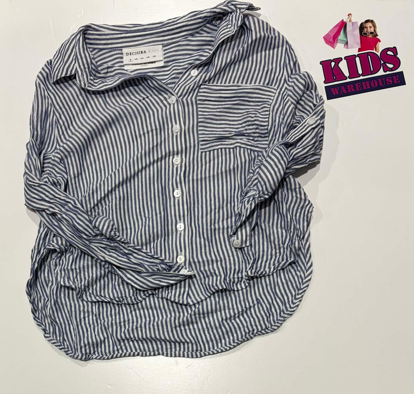 Decjuba Kids White & Blue Button Up Shirt Size 8