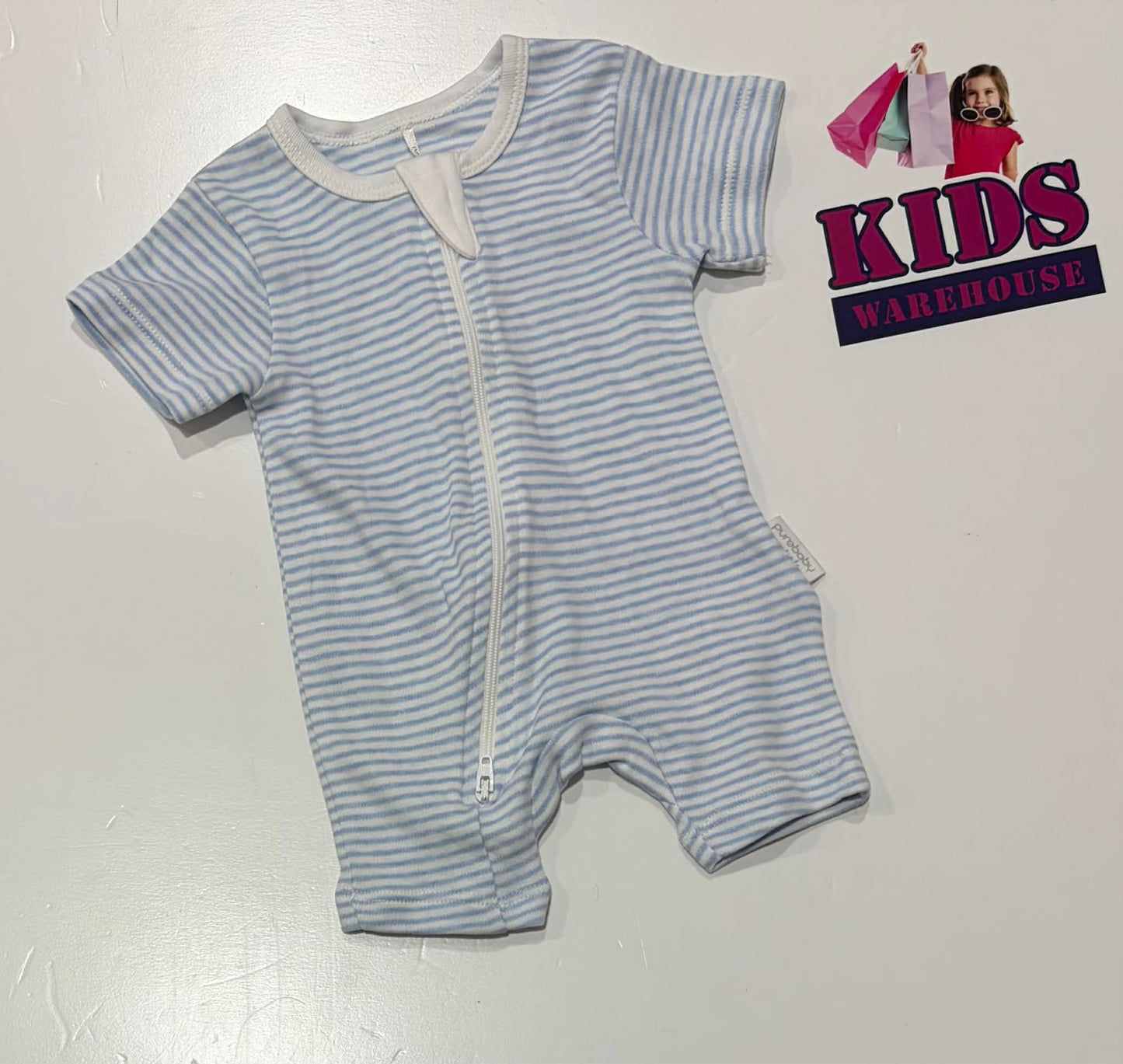 PureBaby Blue & White Striped Bodysuit Size 0000