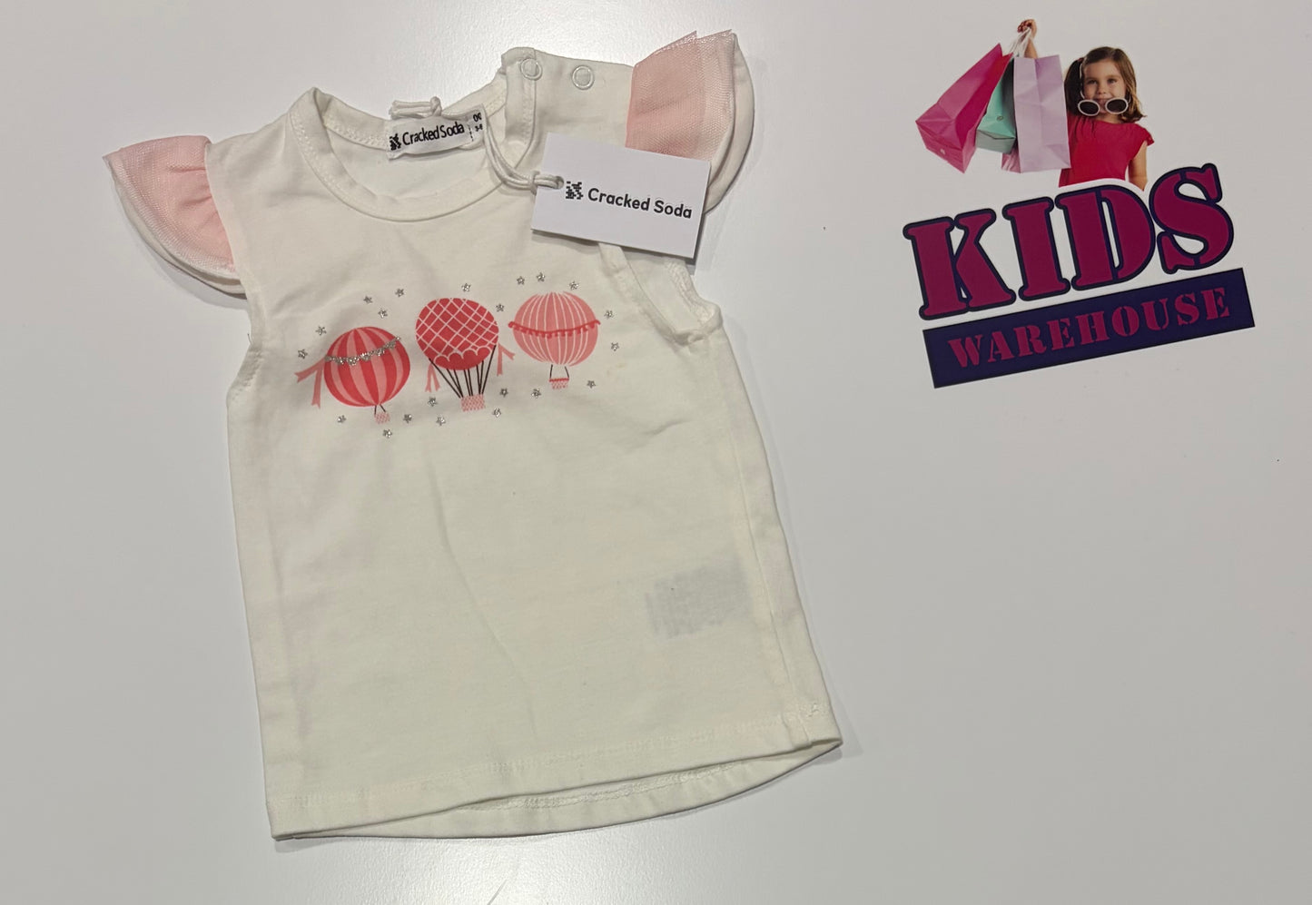 Not Used Cracked Soda White, Pink Hot Balloon Print Top Size 00