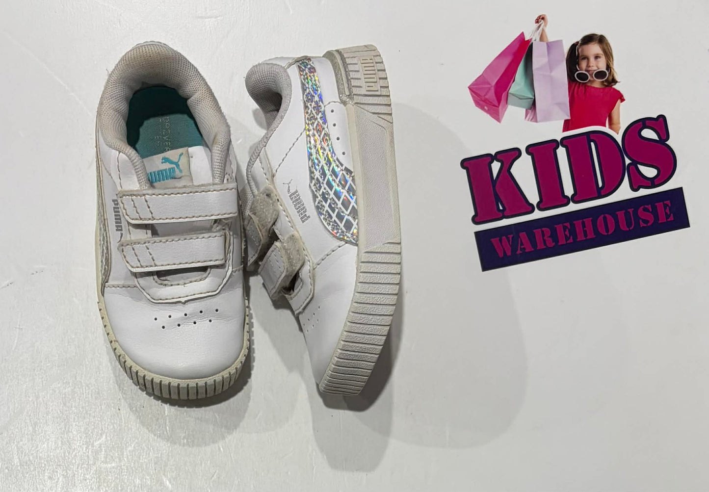 Puma White, Blue Runners Size US6/UK5 (Child)