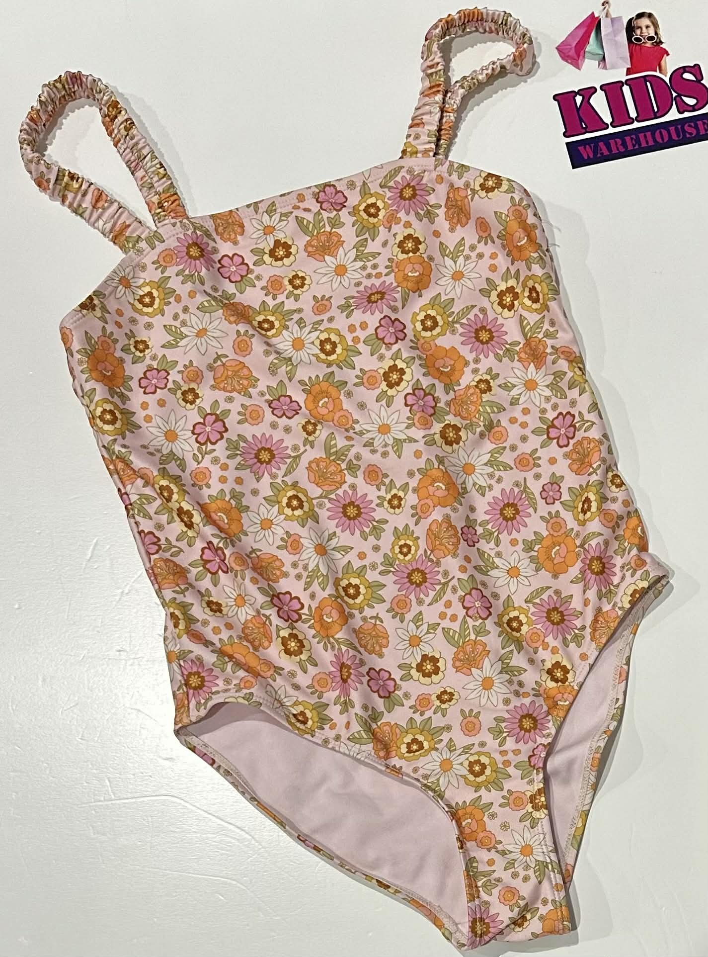 Piping Hot Pink Swim Bodysuit With Flower Pattern Size 14