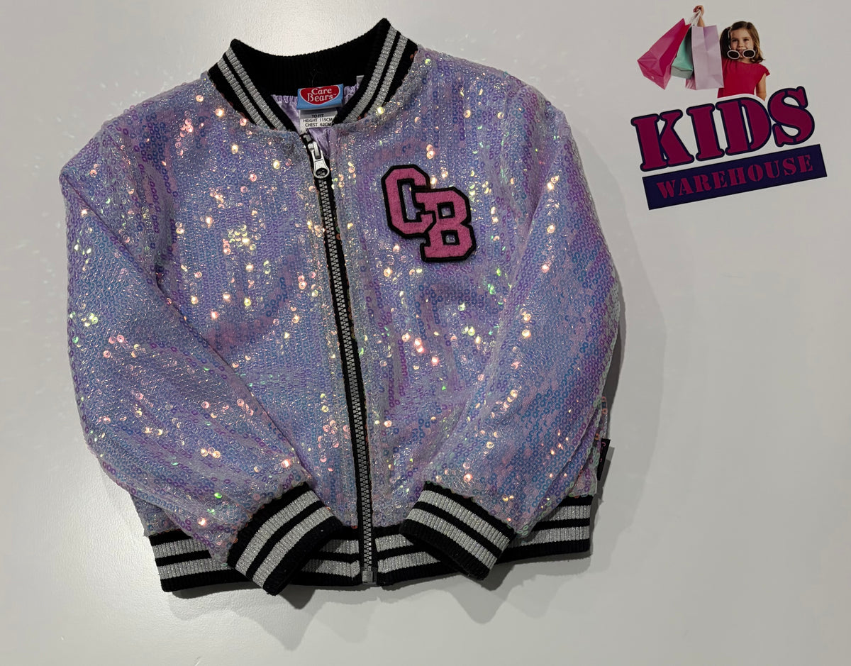 Care Bears Purple Sequin Bomber Jacket Size 5