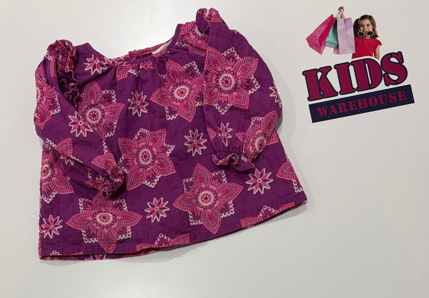Country Road Purple, Pink Puzzle Print Top Size 00