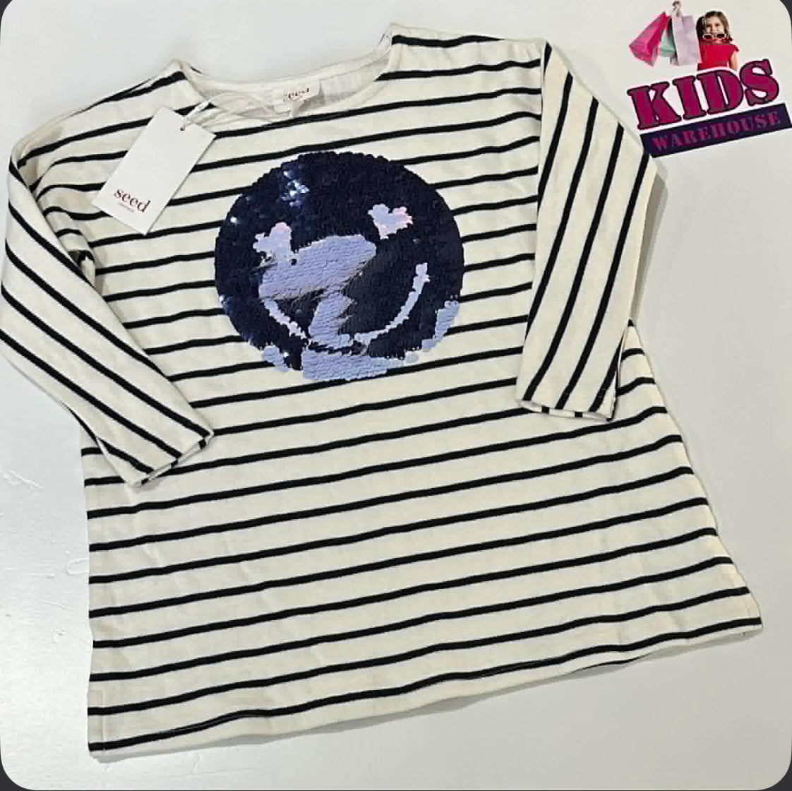 New Seed Heritage White & Dark Blue Top With Smiley Face Print Size 3 (RRP $49.95)