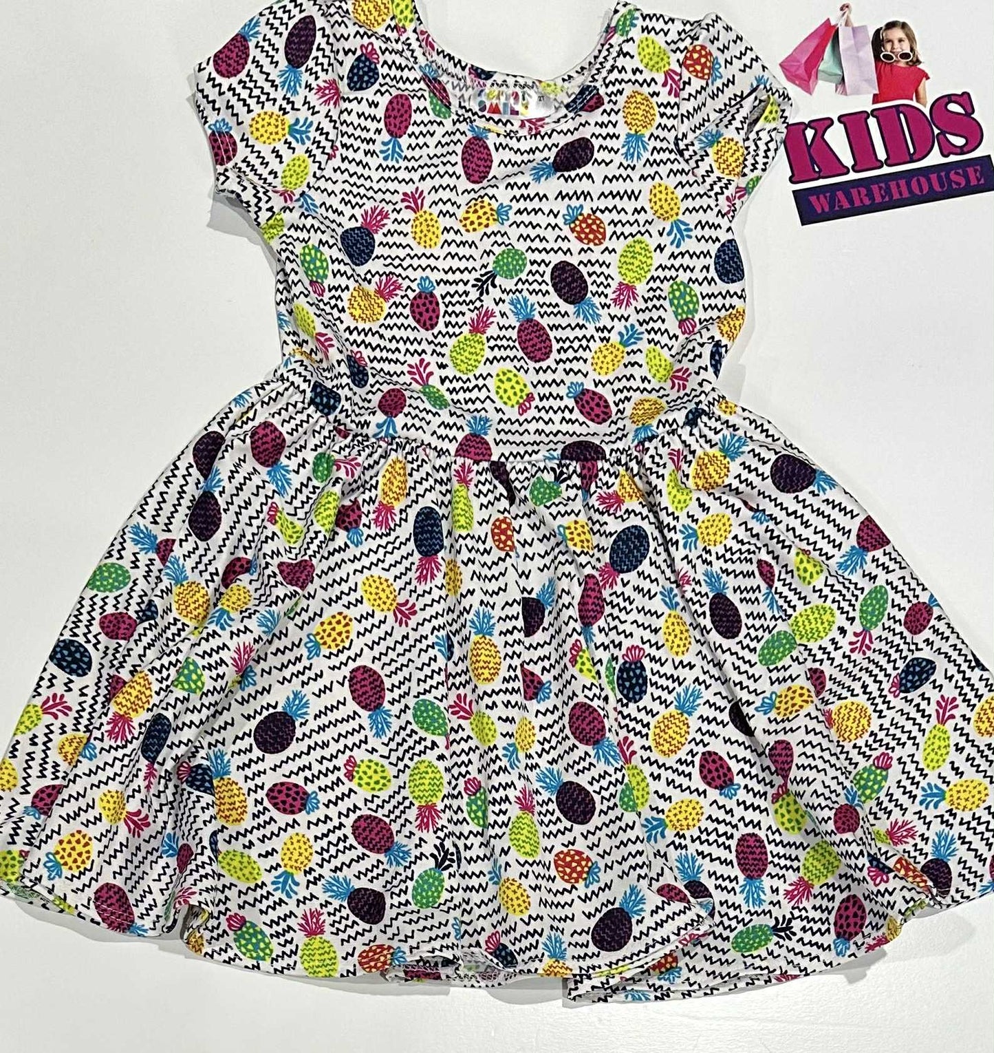 Dot Dot Smile White, Black & Purple Dress With Pineapple Pattern Size 2