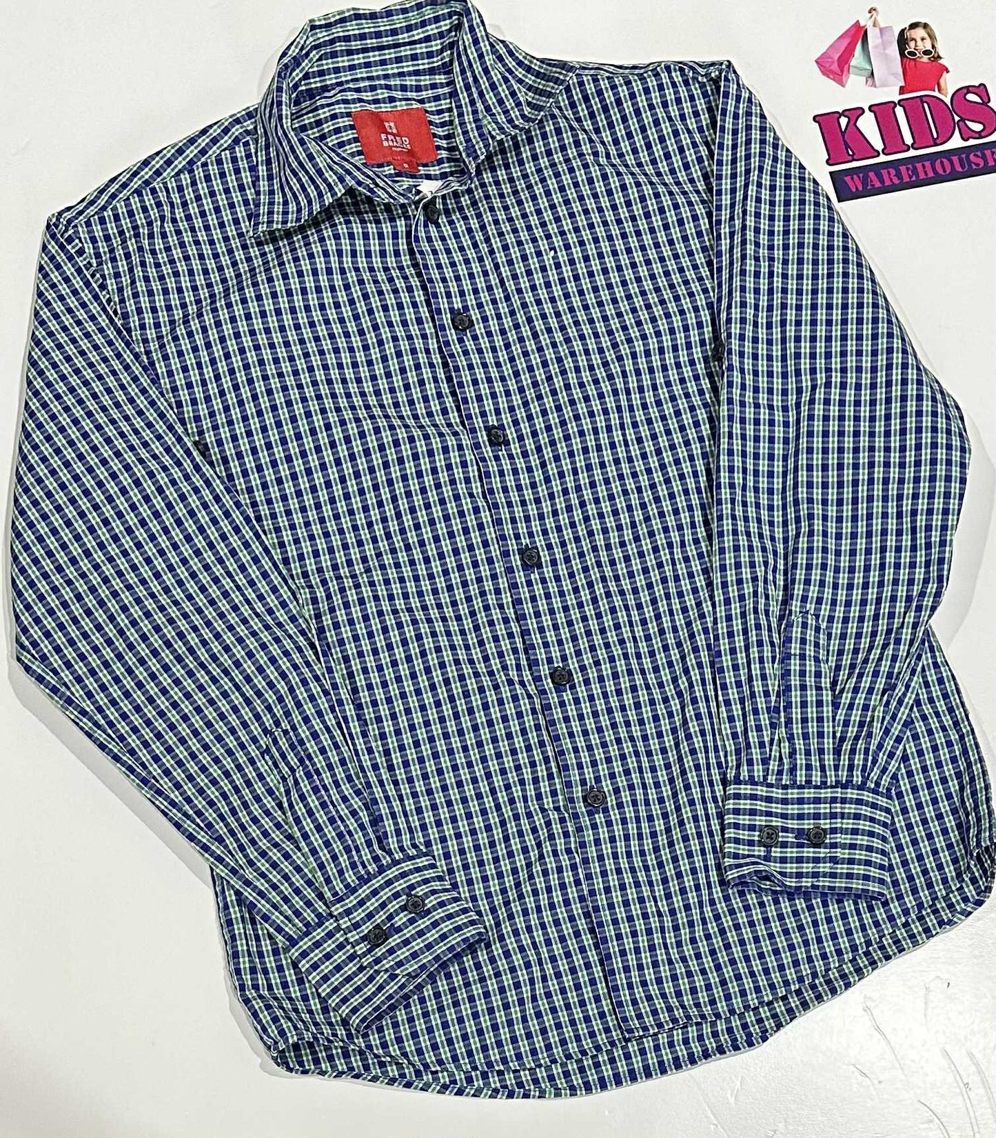 Fred Bracks Blue & Green Long Sleeve Shirt Size 8