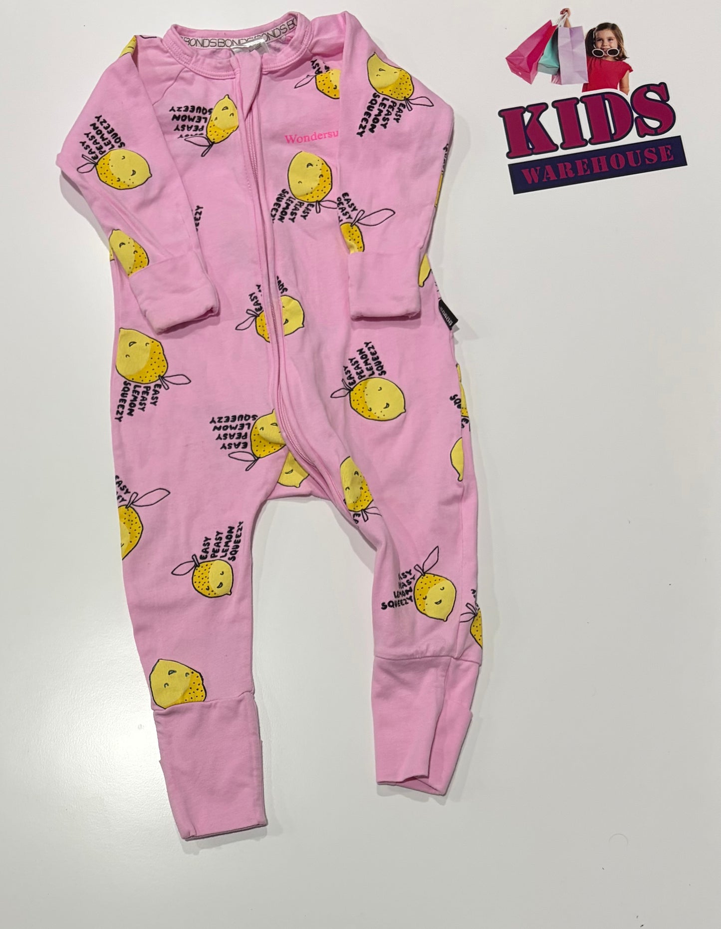 Bonds Wondersuit Pink, Lemon Print Jumpsuit Size 0