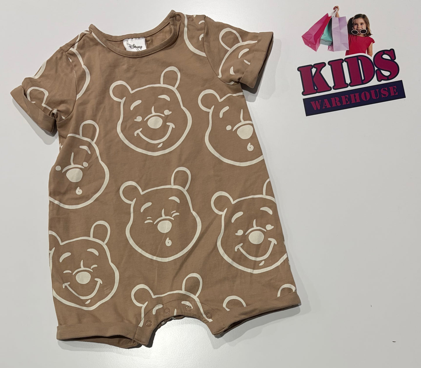 Disney Brown, White Winnie The Pooh Print Jumpsuit Size 1