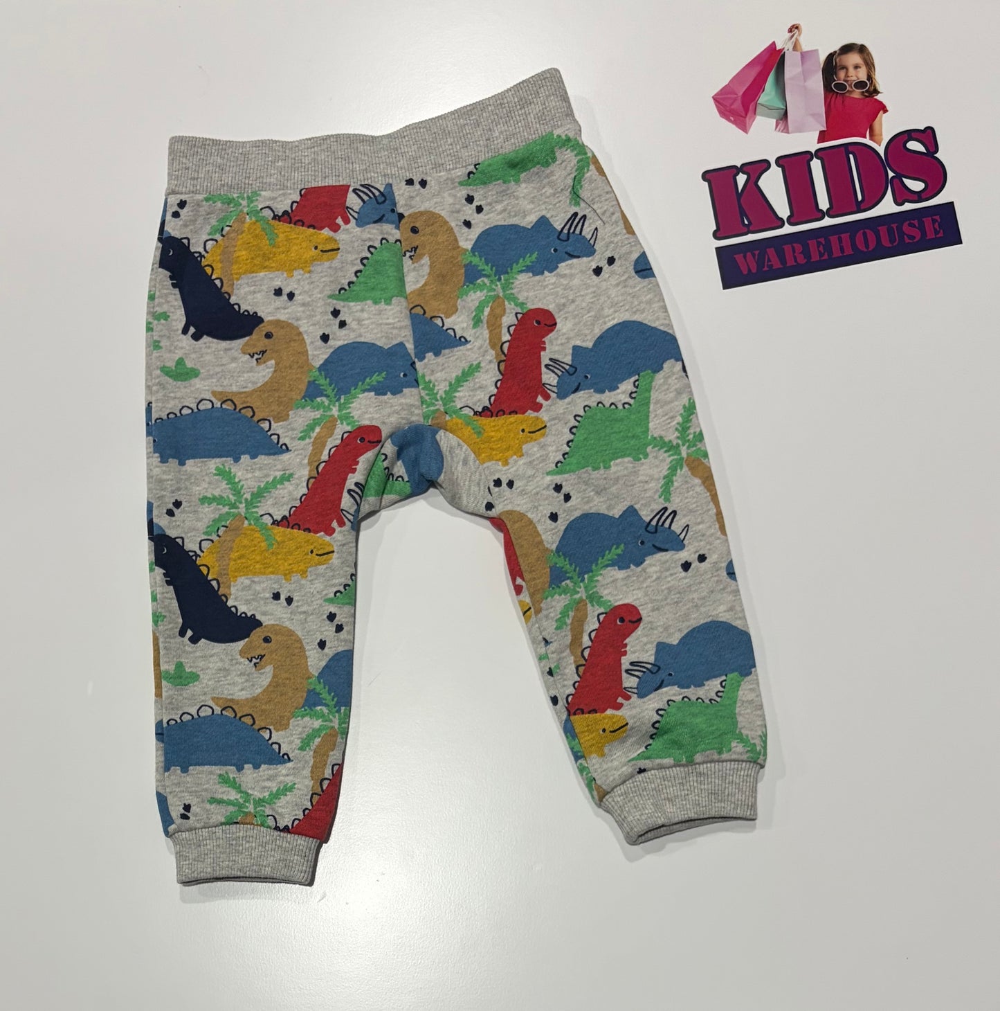 Sprout Grey, Multi Coloured Dinosaur Print Pants Size 0
