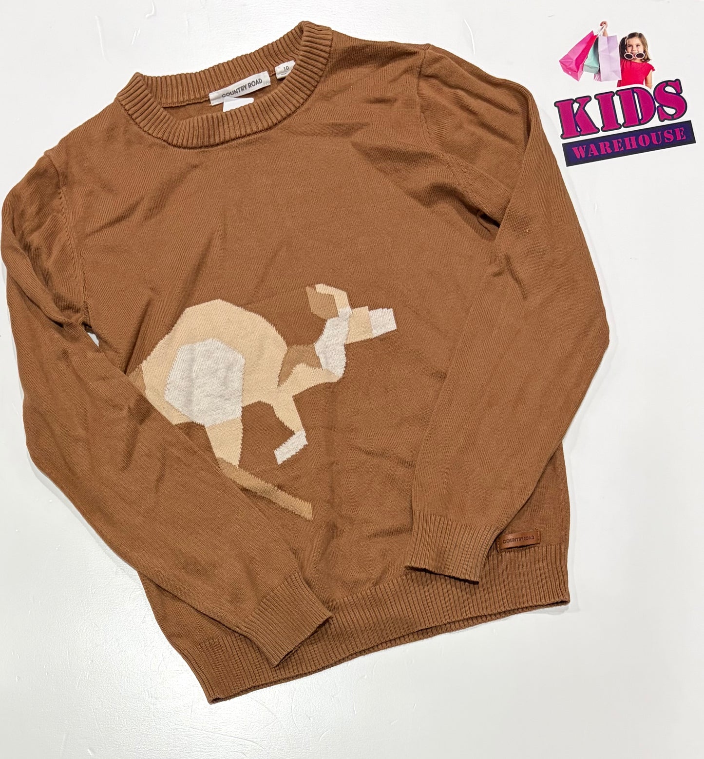 Country Road Brown, Kangaroo Print Knit Sweater Size 10