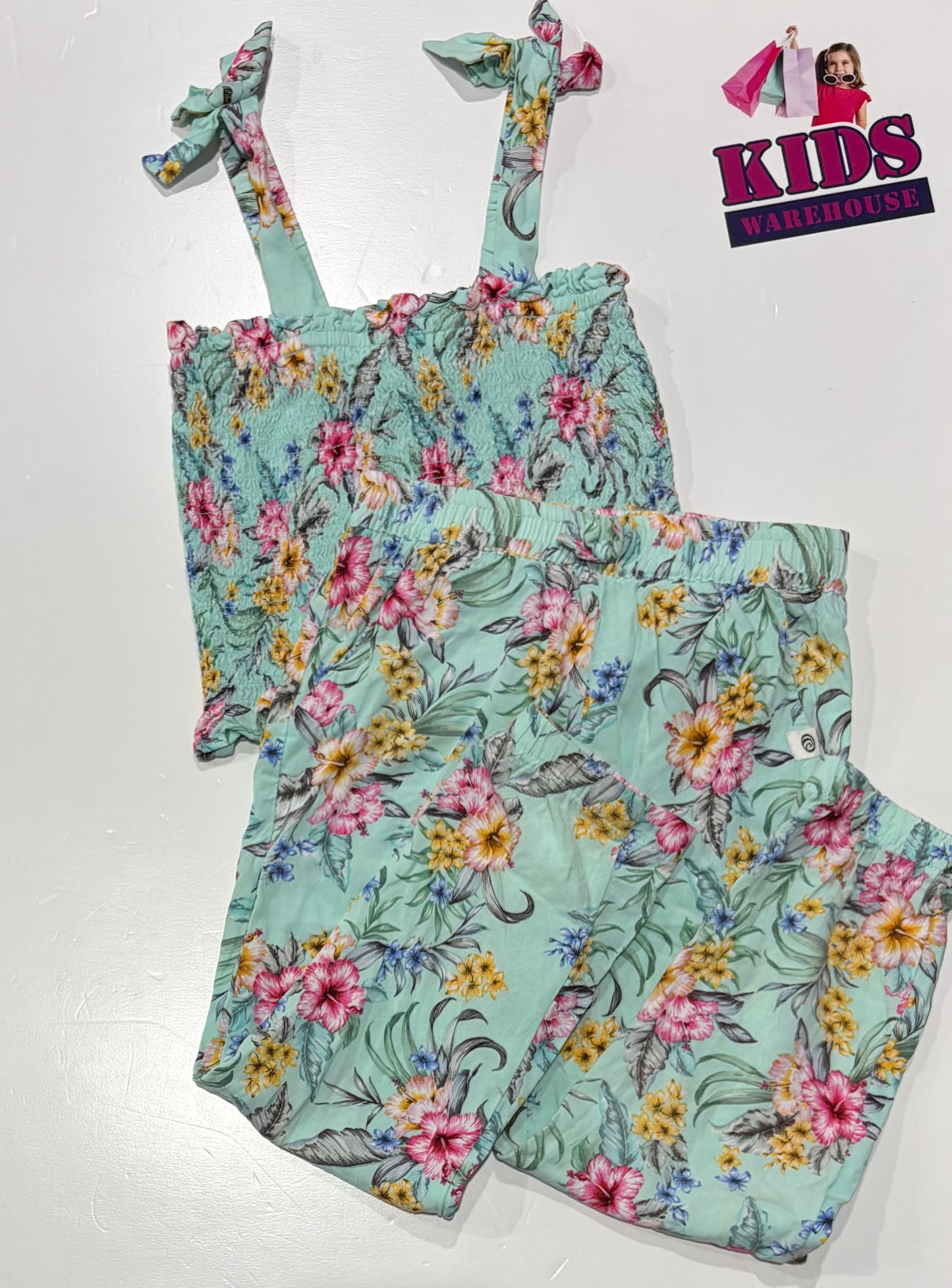 Piping Hot Light Blue, Floral Print 2 Piece Set Size 5