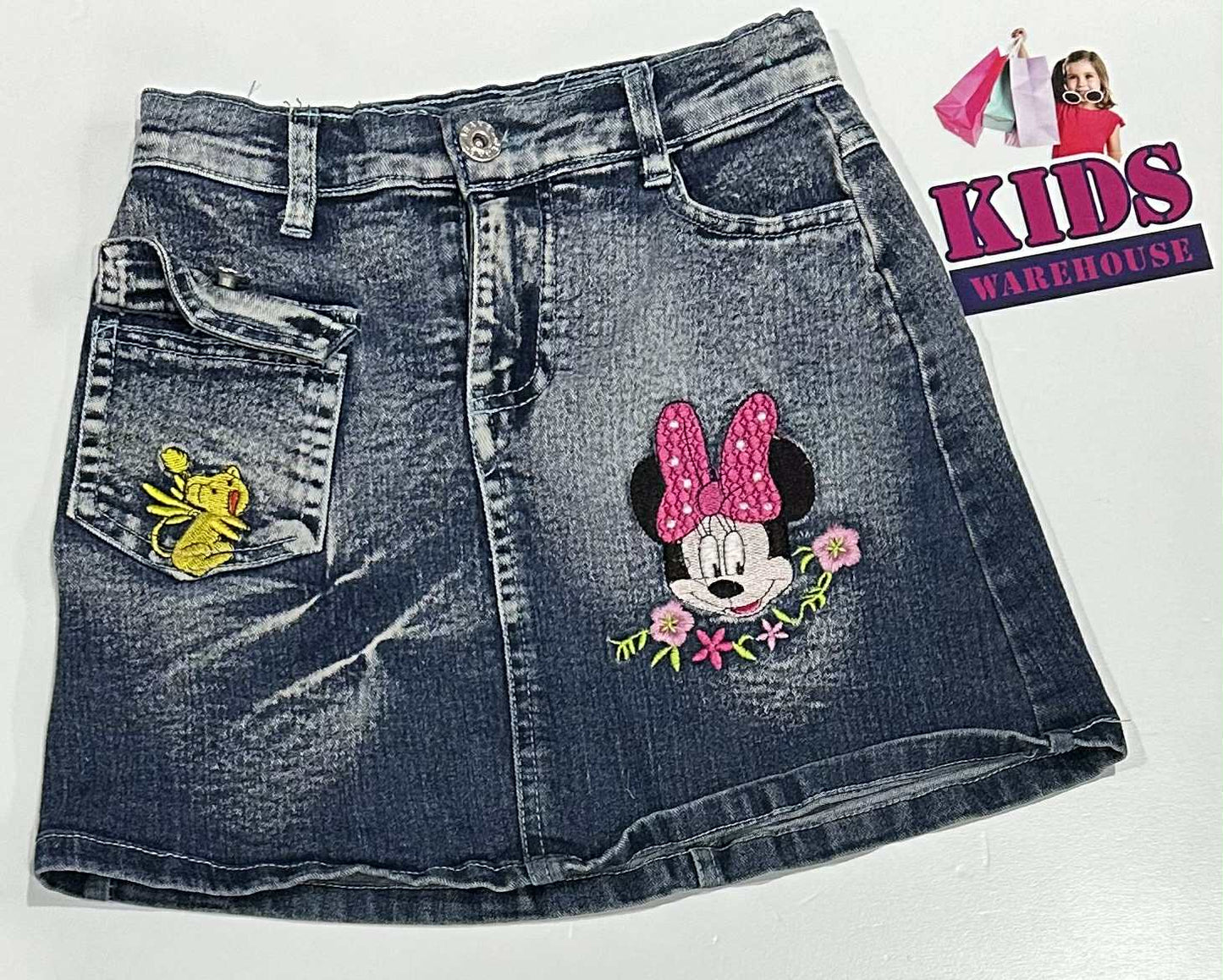 Dark Blue Jean Skirt With Pink Minnie Mouse Print Size 7