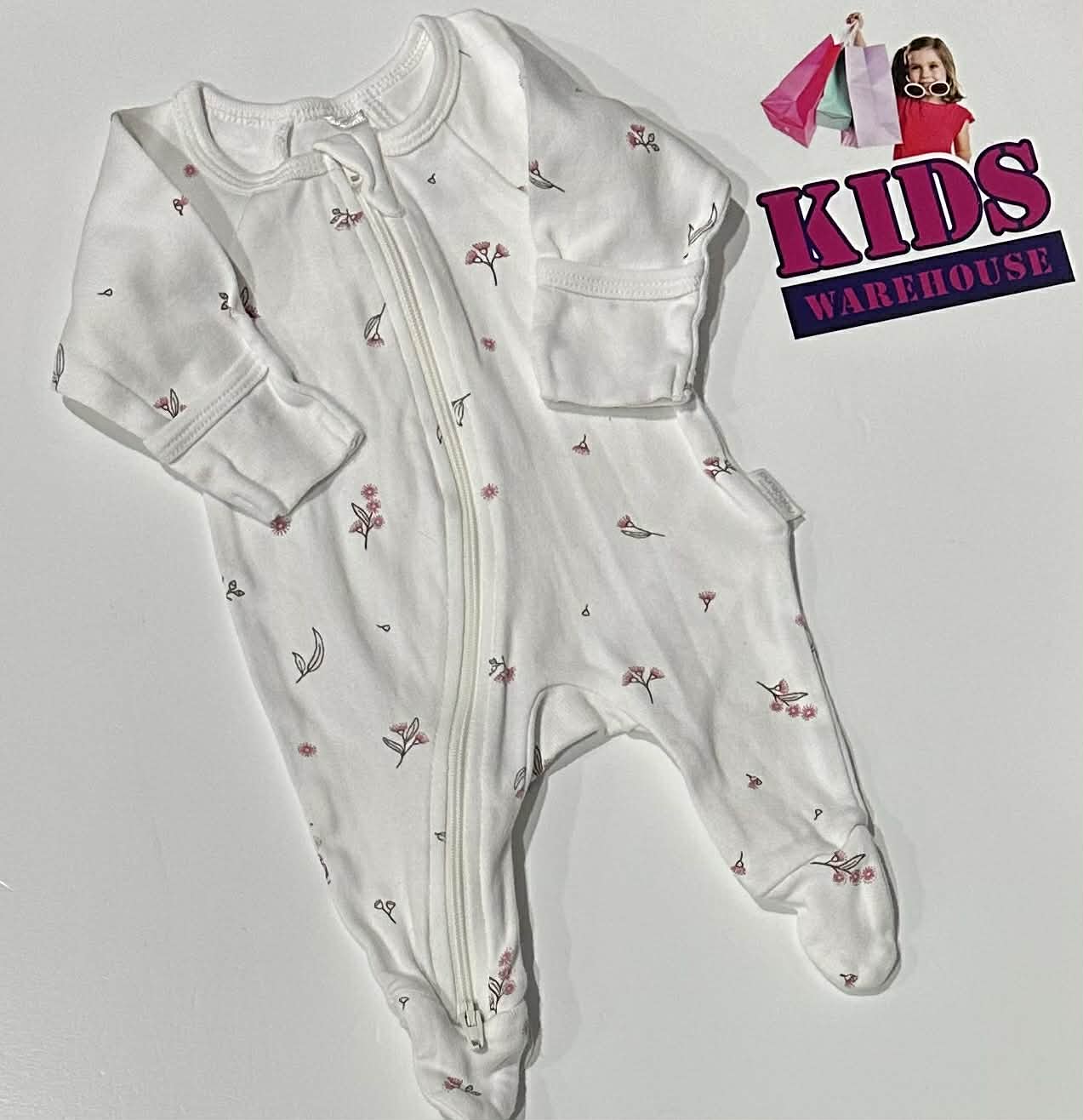 Premmie PureBaby White Jumpsuit With Pink Flower Pattern Size 00000